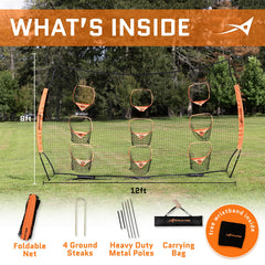 Football Throwing Net | Portable Football Gear | Quarterback Throwing Practice Net | Improve Passing Accuracy | 12ft x 8ft with 9 Pockets [Carry Bag Included] U1