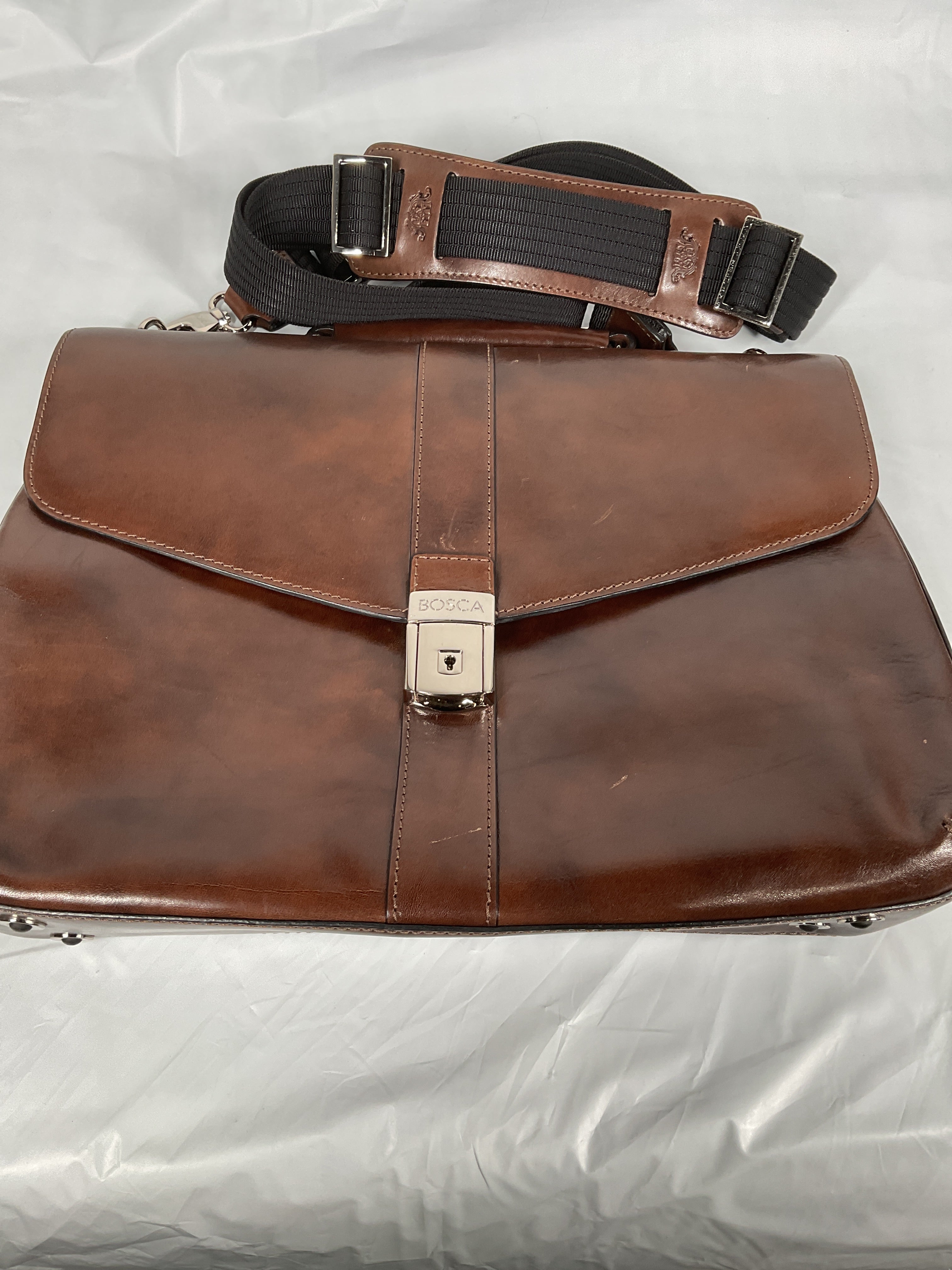 Bosca Old Leather Single Gusset Flapover Brief ( Teak , One Size ) Teak One Size U2