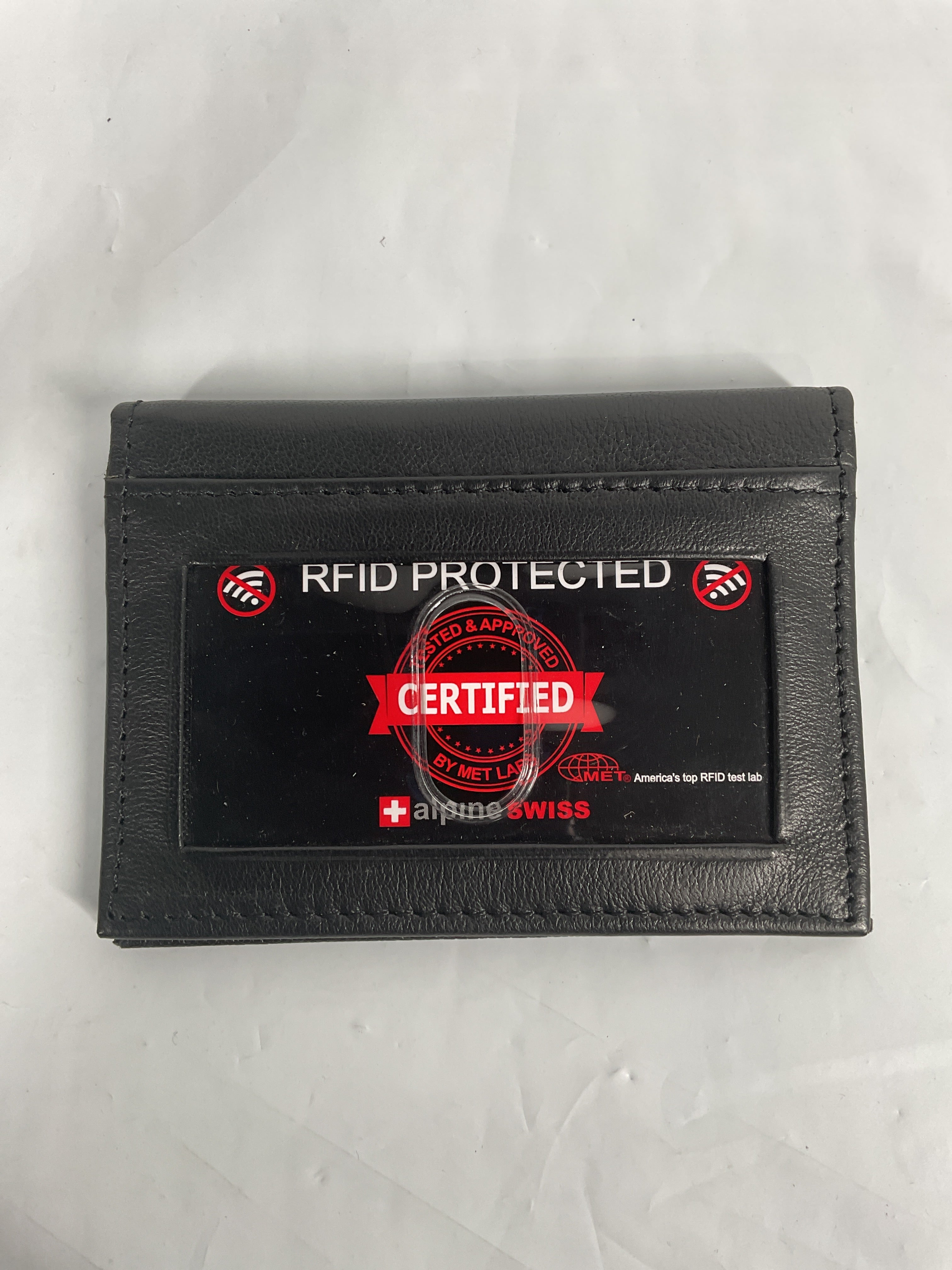 Alpine Swiss Thin Front Pocket Wallet Business Card Case 2 ID Window 6 Card Slot Black Black One Size U1
