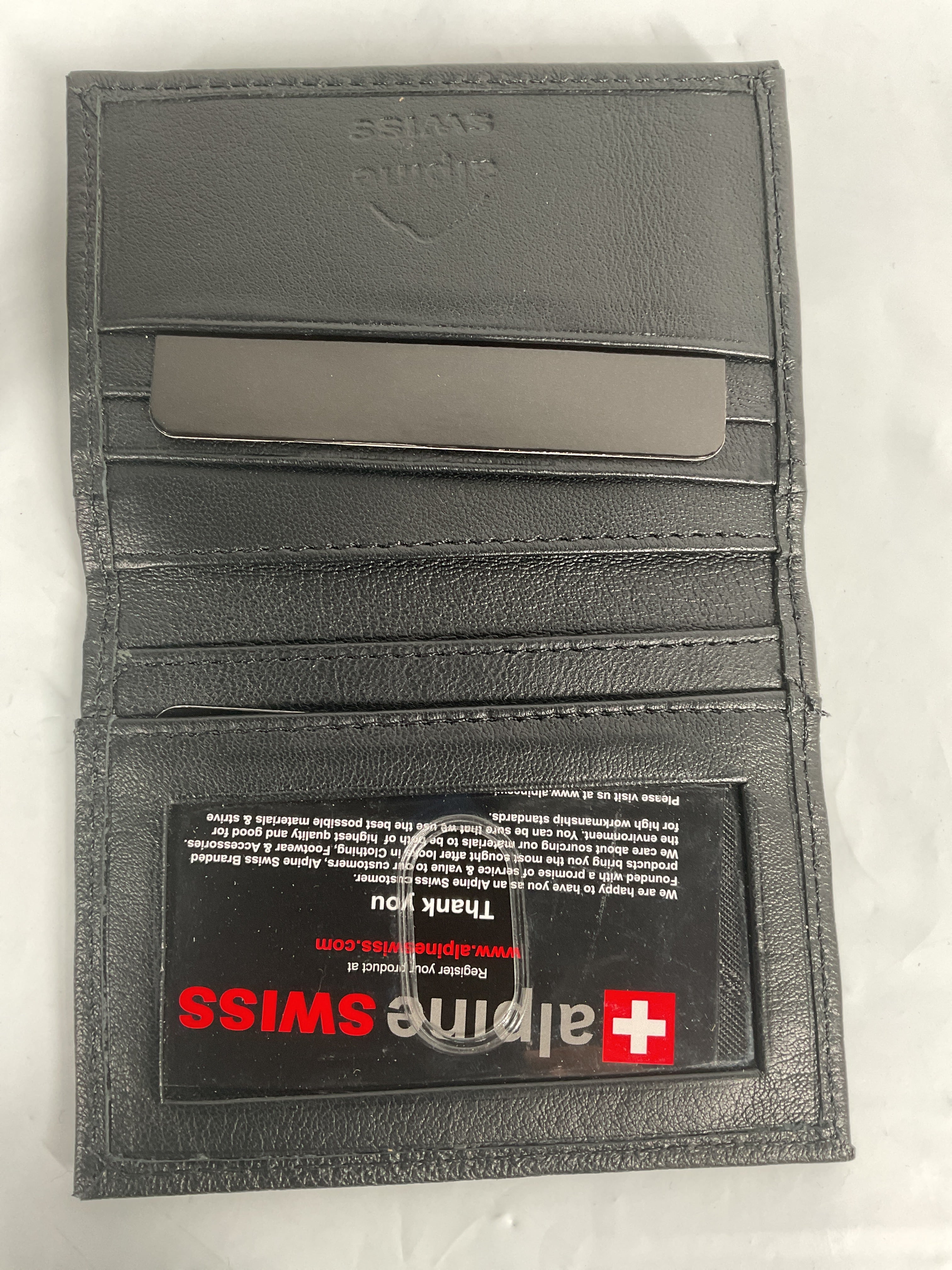 Alpine Swiss Thin Front Pocket Wallet Business Card Case 2 ID Window 6 Card Slot Black Black One Size U1