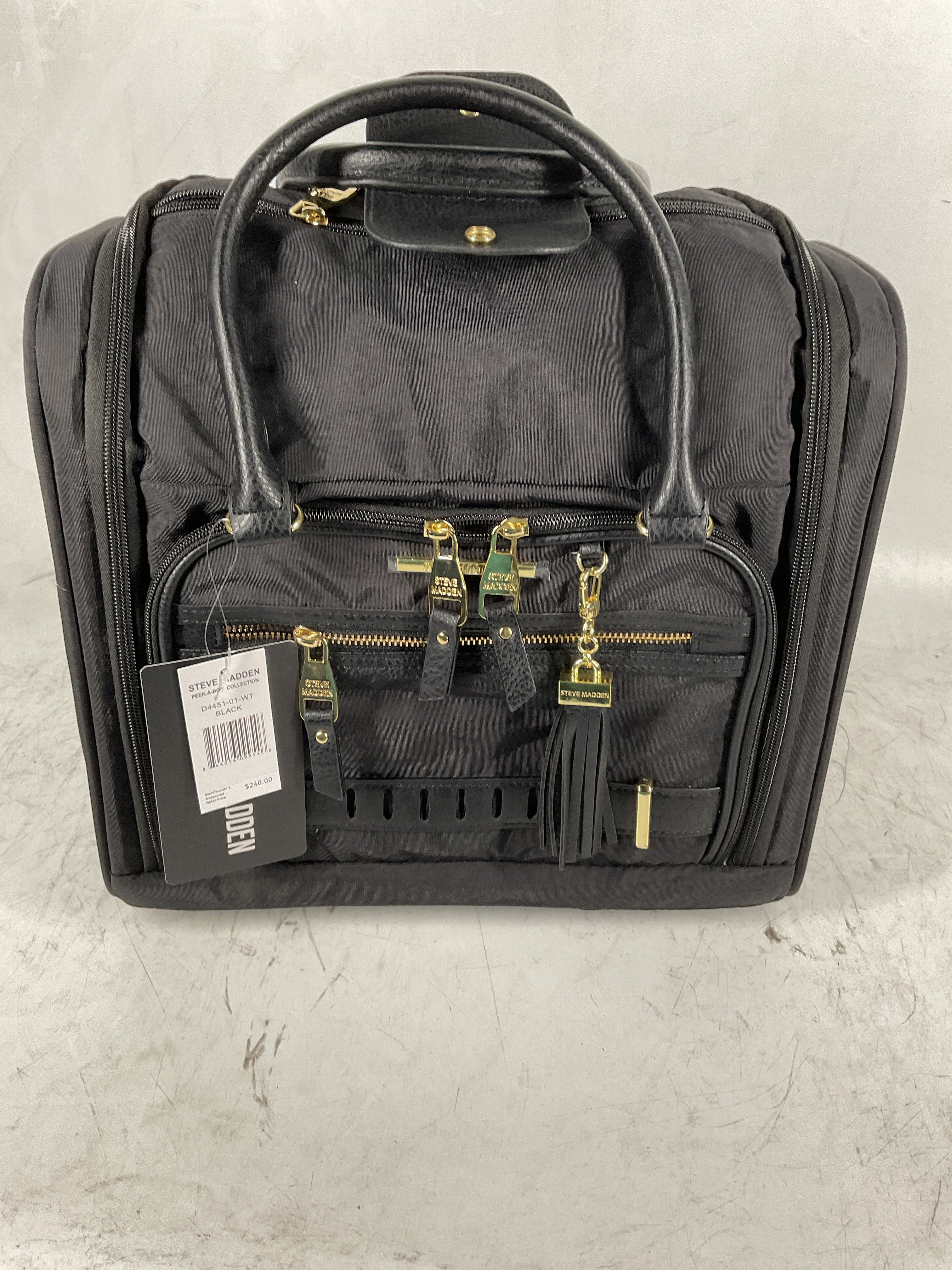 steve madden Designer 15 Inch Carry on Suitcase- Small Weekender Overnight Business Travel Luggage- Lightweight 2- Rolling Spinner Wheels Under Seat Bag for Women (Peek-A-Boo Black) Peek-A-Boo Black One_Size U1