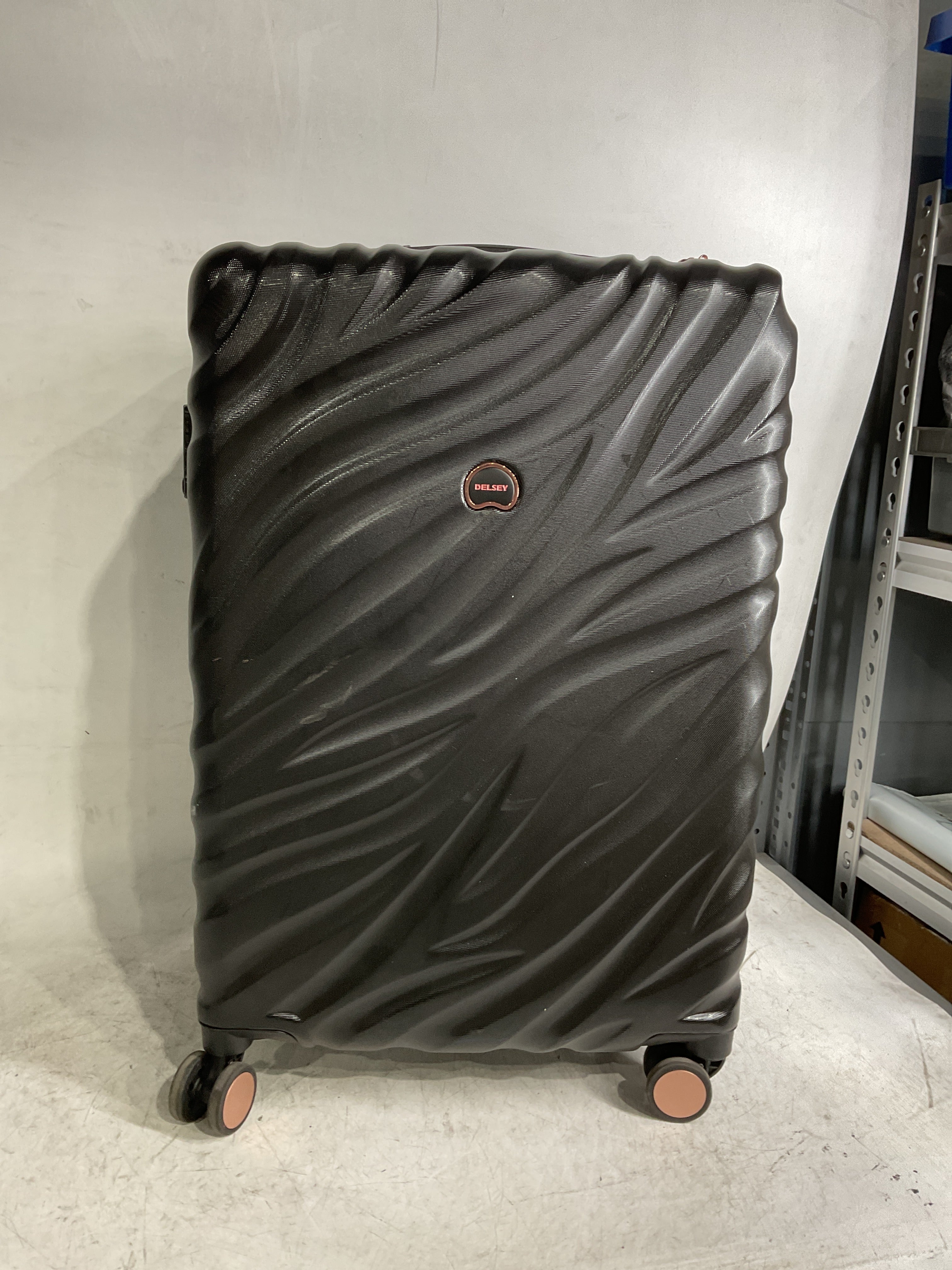 Delsey Alexis Lightweight Luggage, 4-Wheel Spinners Hardshell Suitcase, Expandable with TSA Lock  ( Black/Rose Gold , Checked-Medium 25-Inch ) Black/Rose Gold Checked Medium 25 Inch U3