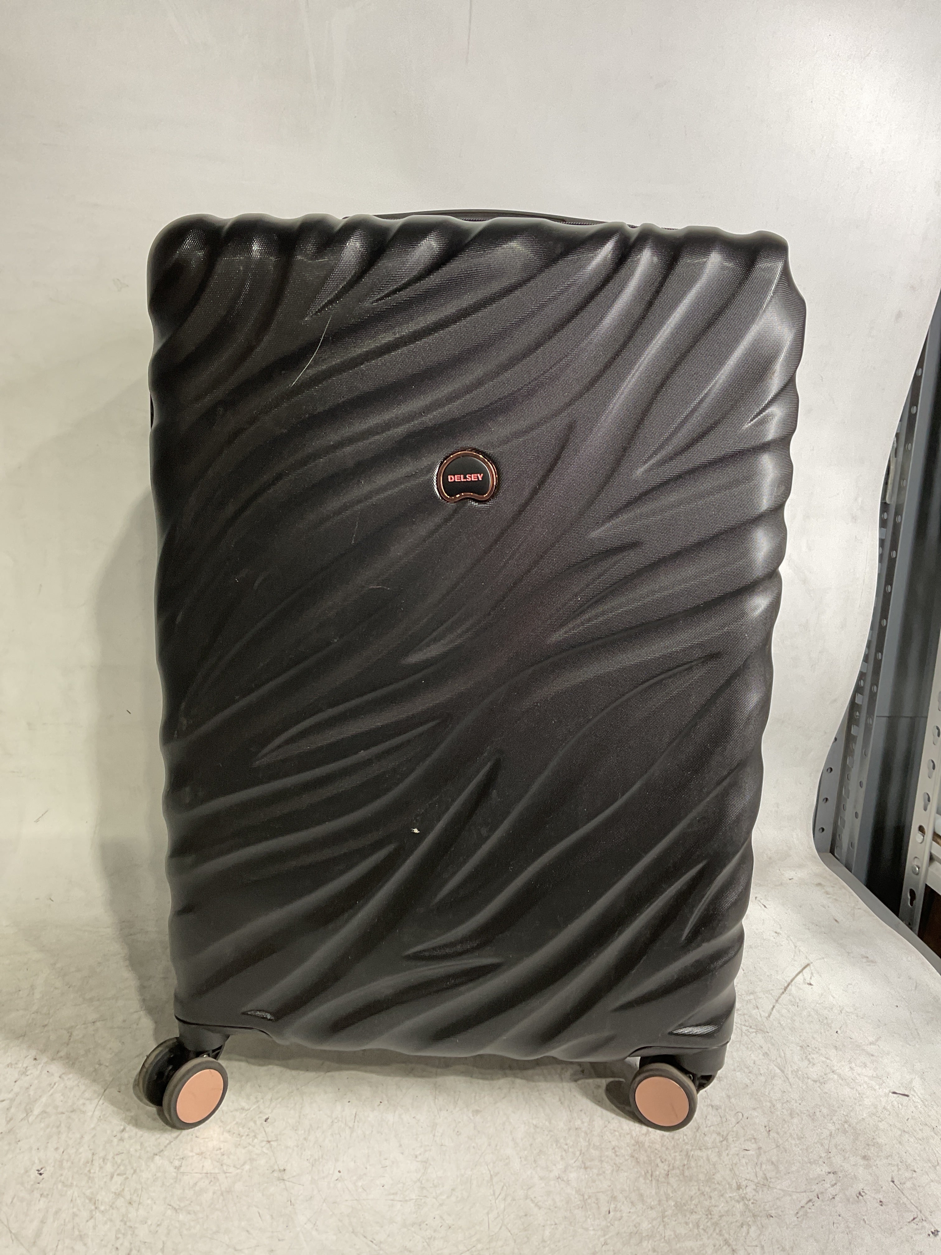 Delsey Alexis Lightweight Luggage, 4-Wheel Spinners Hardshell Suitcase, Expandable with TSA Lock  ( Black/Rose Gold , Checked-Medium 25-Inch ) Black/Rose Gold Checked Medium 25 Inch U4