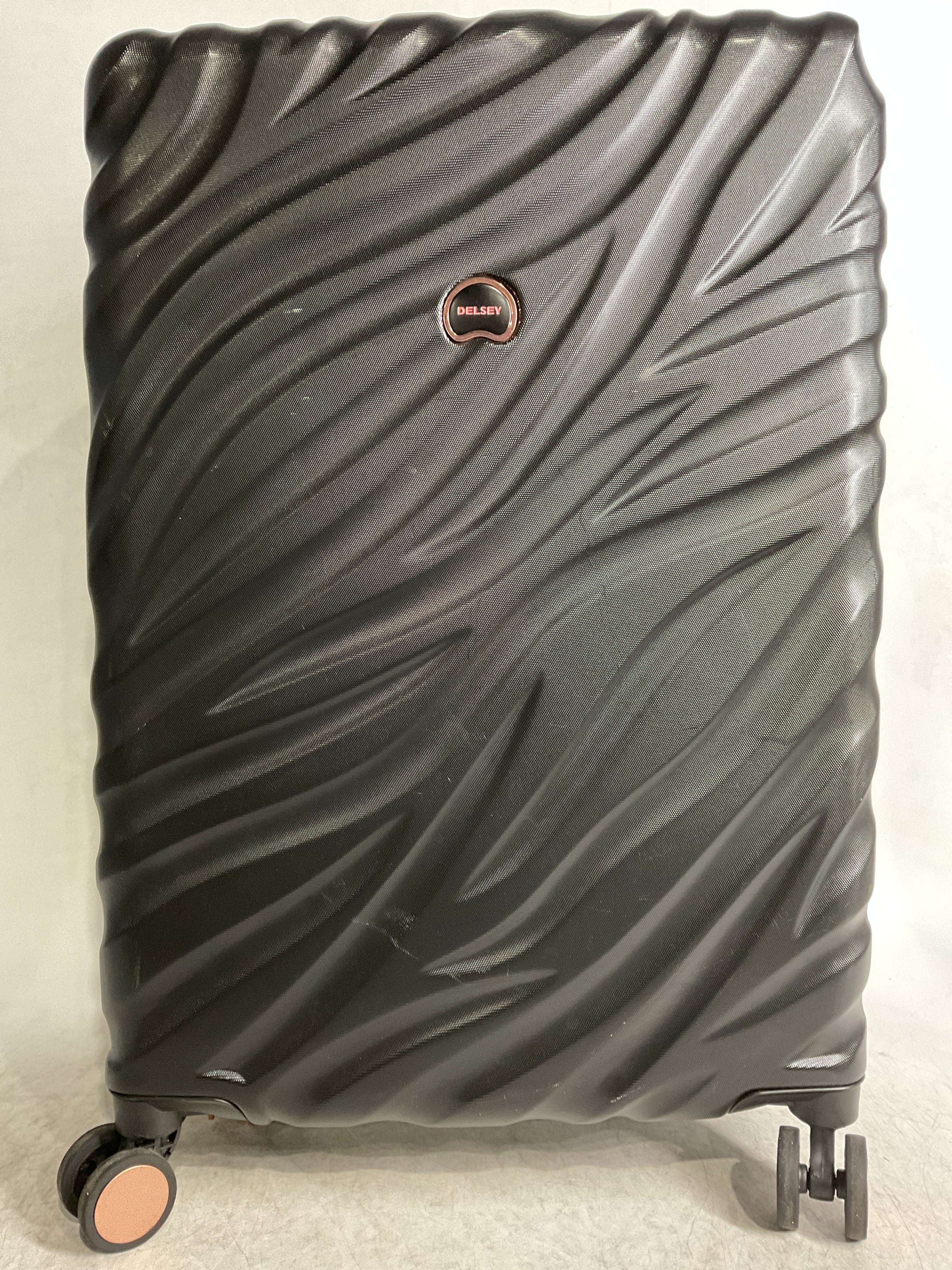 Delsey Alexis Lightweight Luggage, 4-Wheel Spinners Hardshell Suitcase, Expandable with TSA Lock  ( Black/Rose Gold , Checked-Medium 25-Inch ) Black/Rose Gold Checked Medium 25 Inch U6