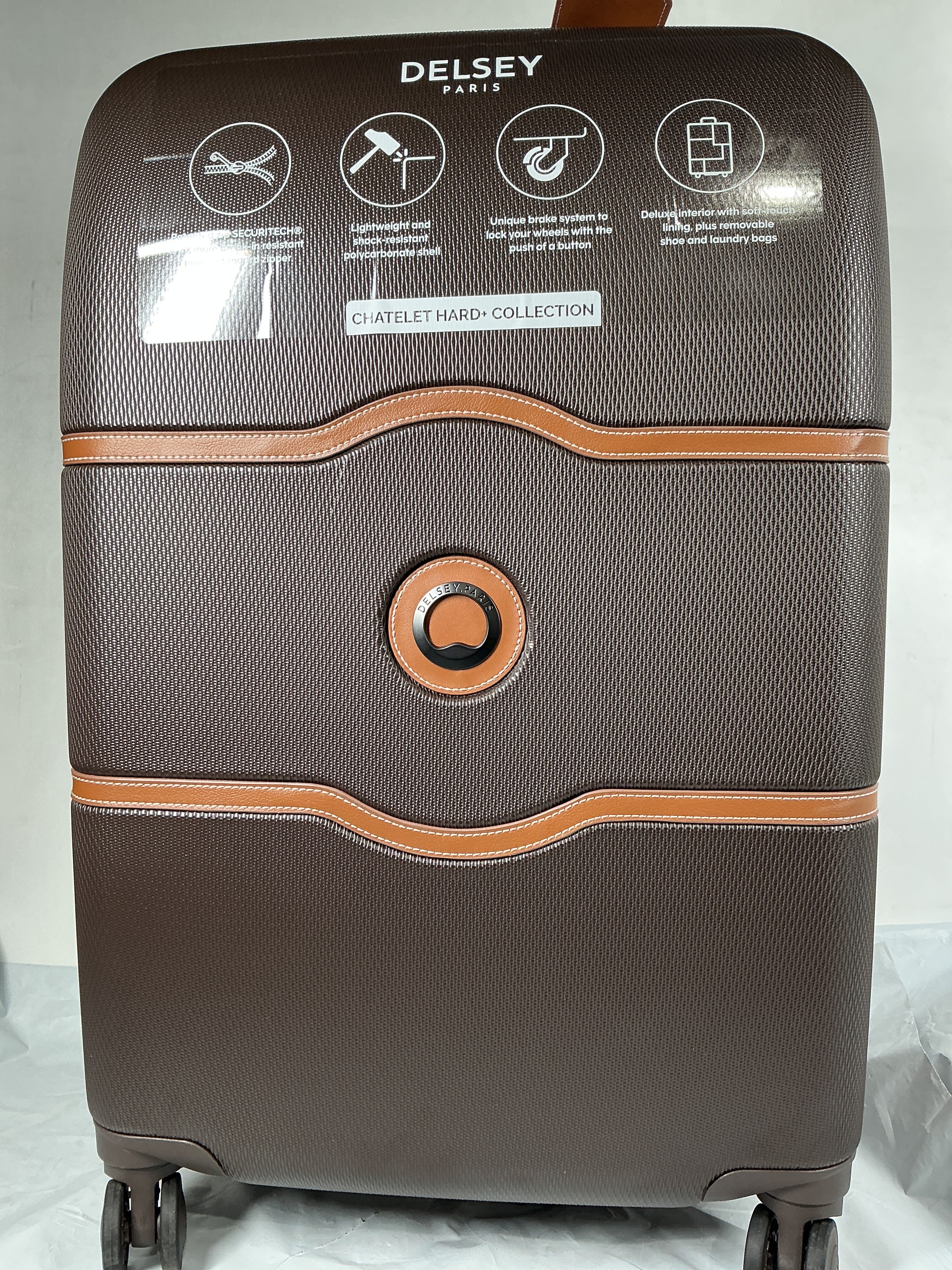 DELSEY Paris Chatelet Air 2.0 Hardside Luggage with Spinner Wheels ( Chocolate Brown , Checked-Medium 24 Inch, with Brake ) Chocolate Brown Checked Medium 24 Inch With Brake U10