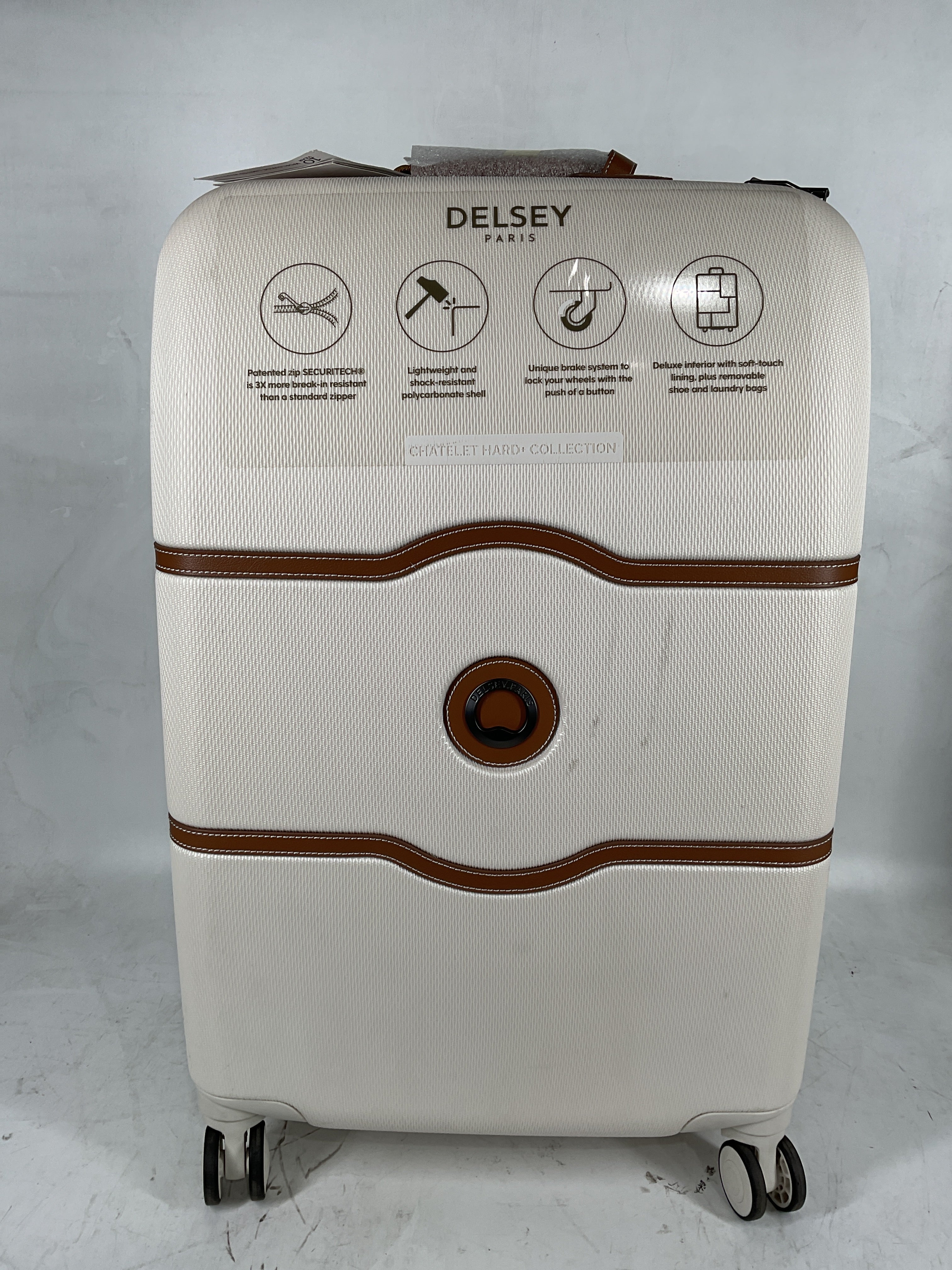 DELSEY Paris Chatelet Air 2.0 Hardside Luggage with Spinner Wheels Champagne White Checked Medium 24 Inch With Brake U7