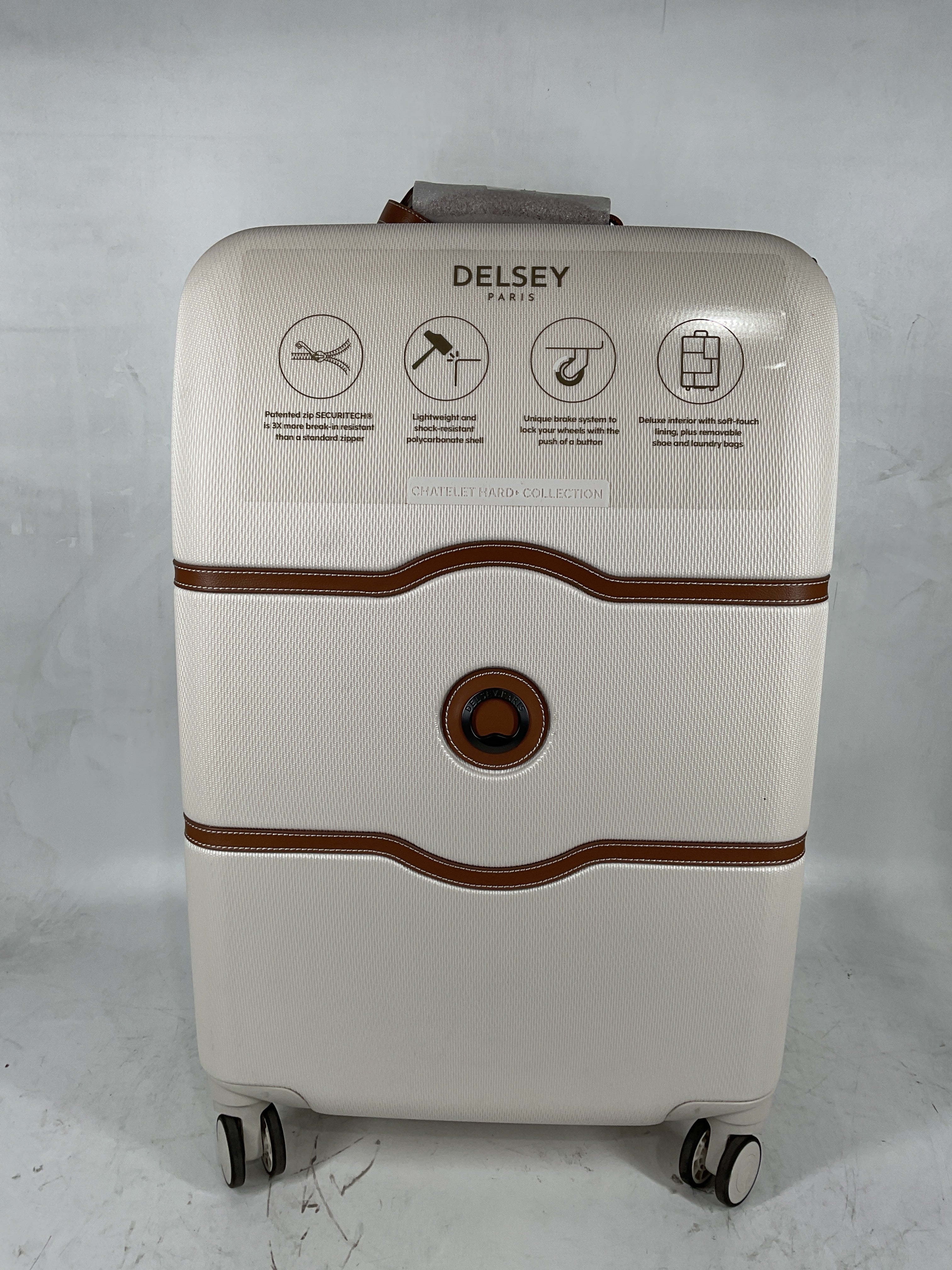 DELSEY Paris Chatelet Air 2.0 Hardside Luggage with Spinner Wheels Champagne White Checked Medium 24 Inch With Brake U8