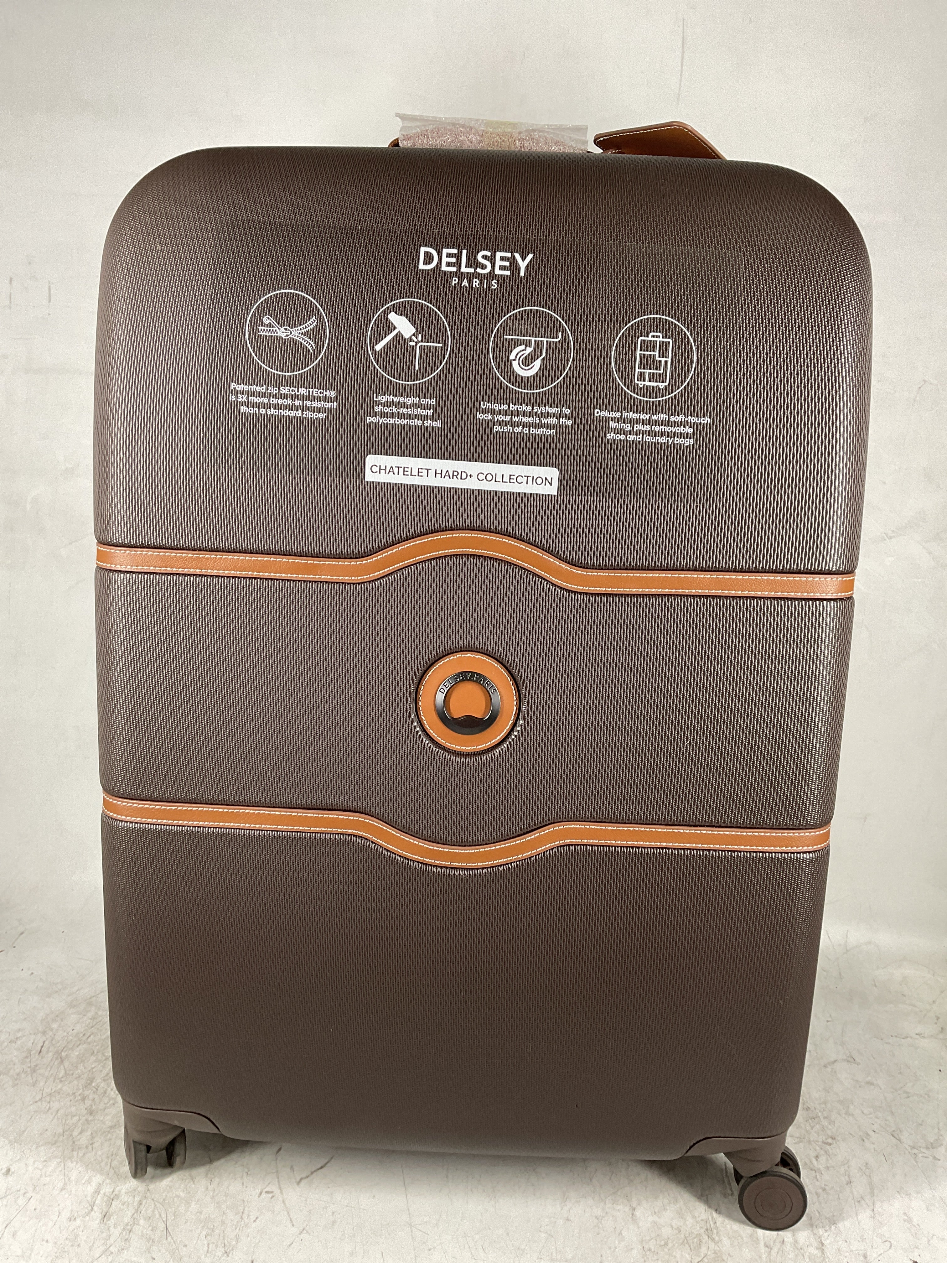DELSEY Paris Chatelet Air 2.0 Hardside Luggage with Spinner Wheels ( Chocolate Brown , Checked-Large 28 Inch, with Brake ) Chocolate Brown Checked Large 28 Inch With Brake U12
