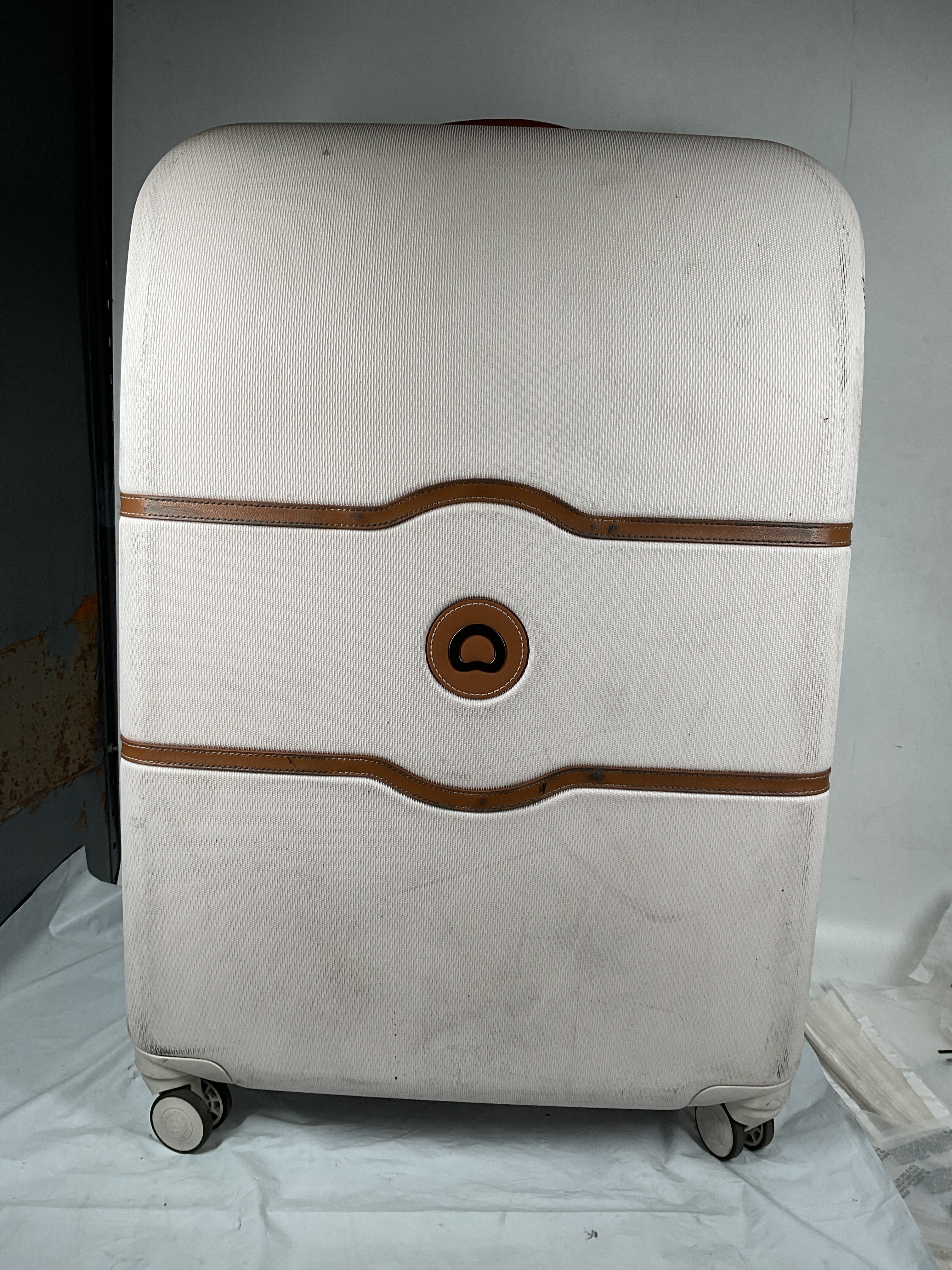 DELSEY Paris Chatelet Air 2.0 Hardside Luggage with Spinner Wheels ( Champagne White , Checked-Large 28 Inch, with Brake ) Champagne White Checked Large 28 Inch With Brake U2