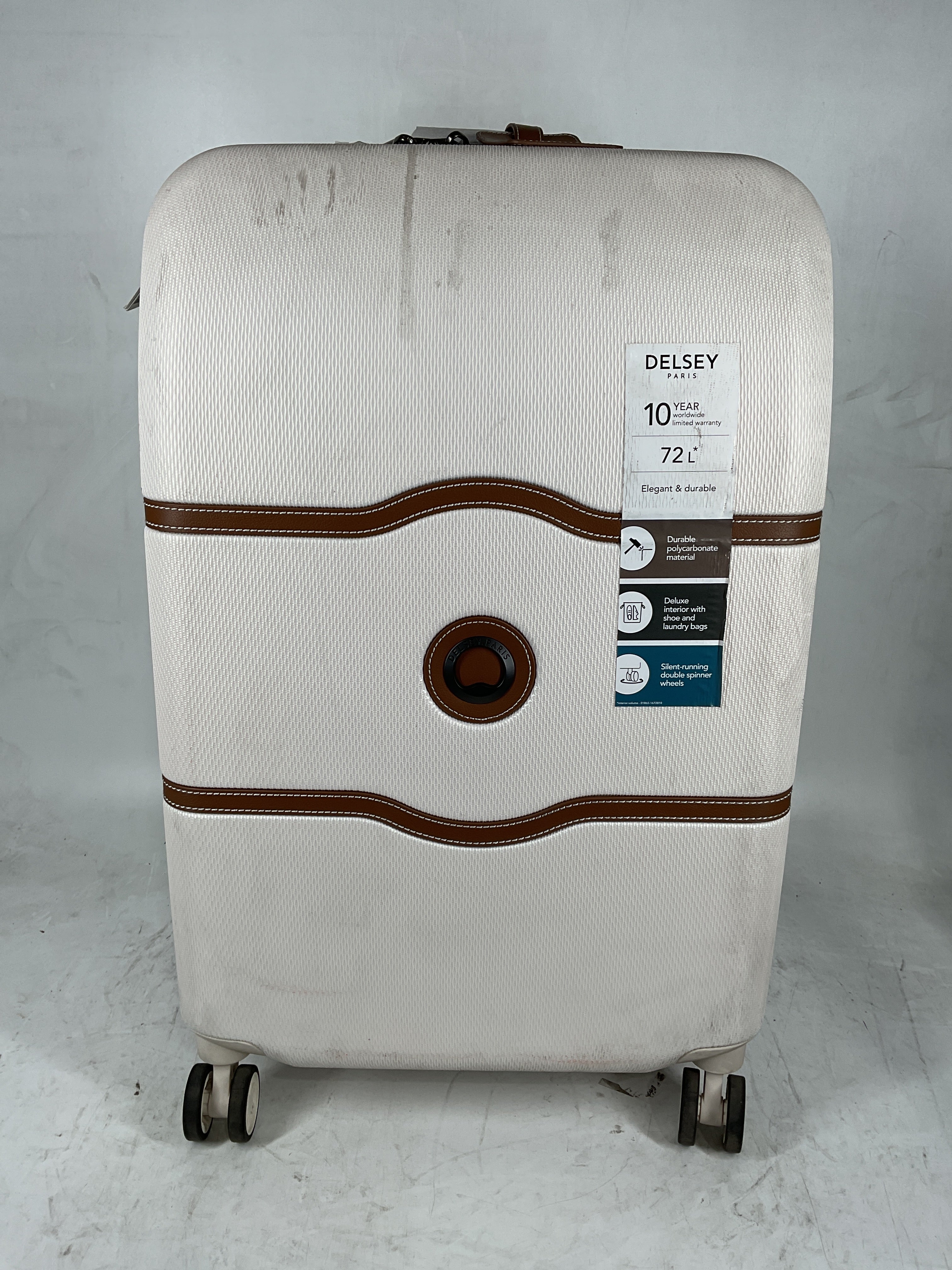 DELSEY Paris Chatelet Hardside Luggage with Spinner Wheels Champagne White Checked Medium 24 Inch U4
