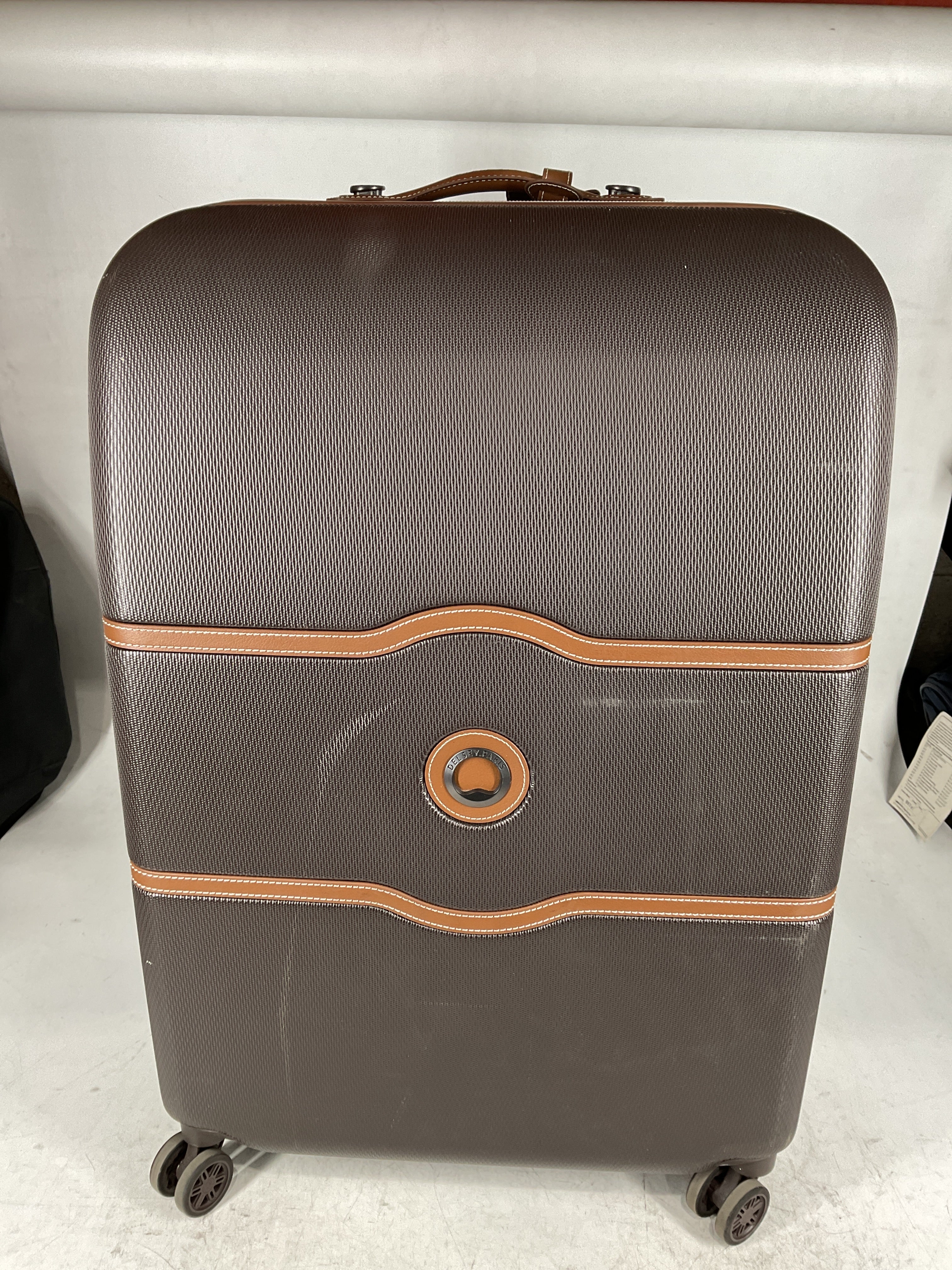 DELSEY Paris Chatelet Hardside Luggage with Spinner Wheels Chocolate Brown Checked Large 28 Inch U3