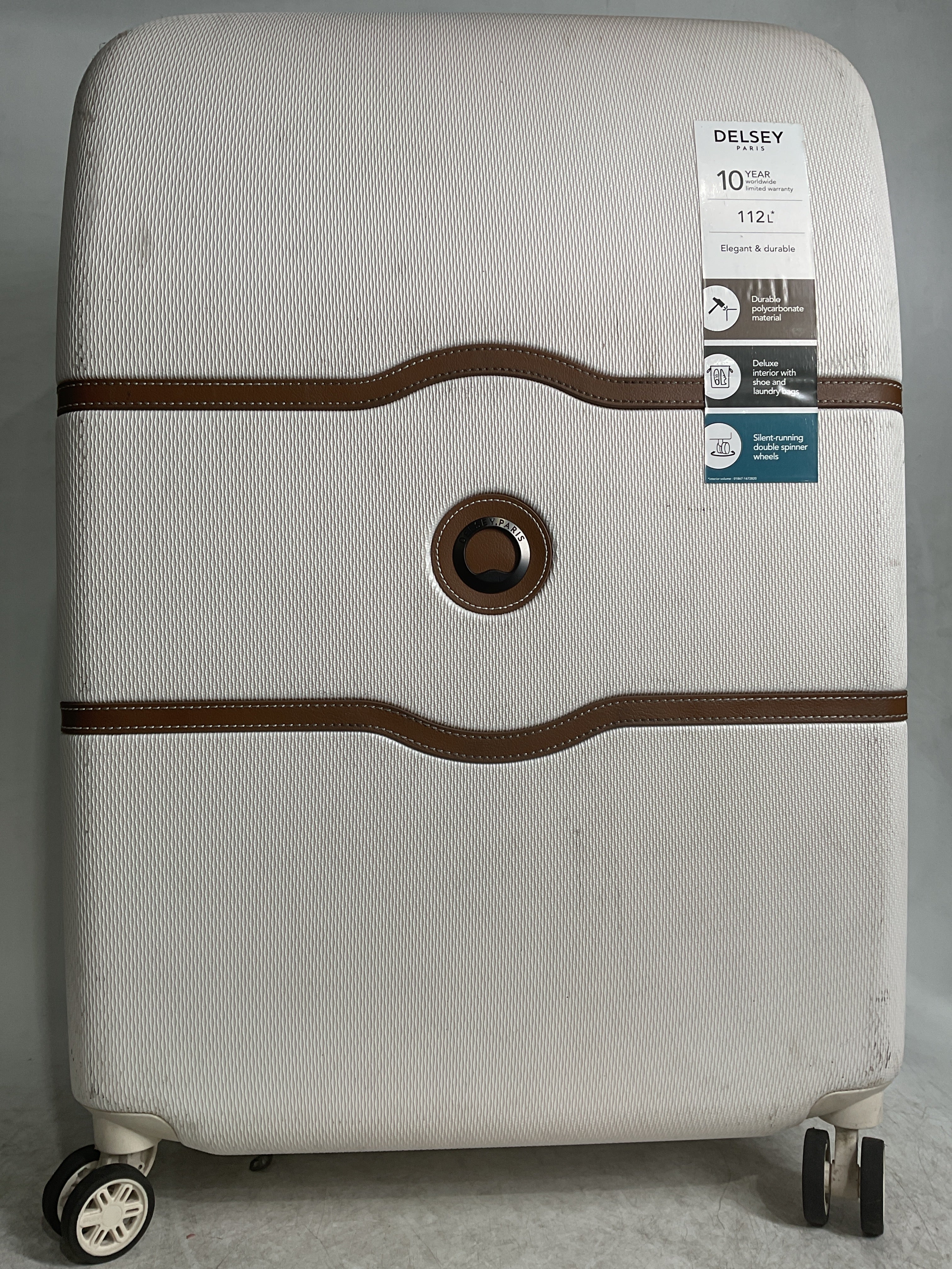 DELSEY Paris Chatelet Hardside Luggage with Spinner Wheels ( Champagne White , Checked-Large 28 Inch ) Champagne White Checked Large 28 Inch U2