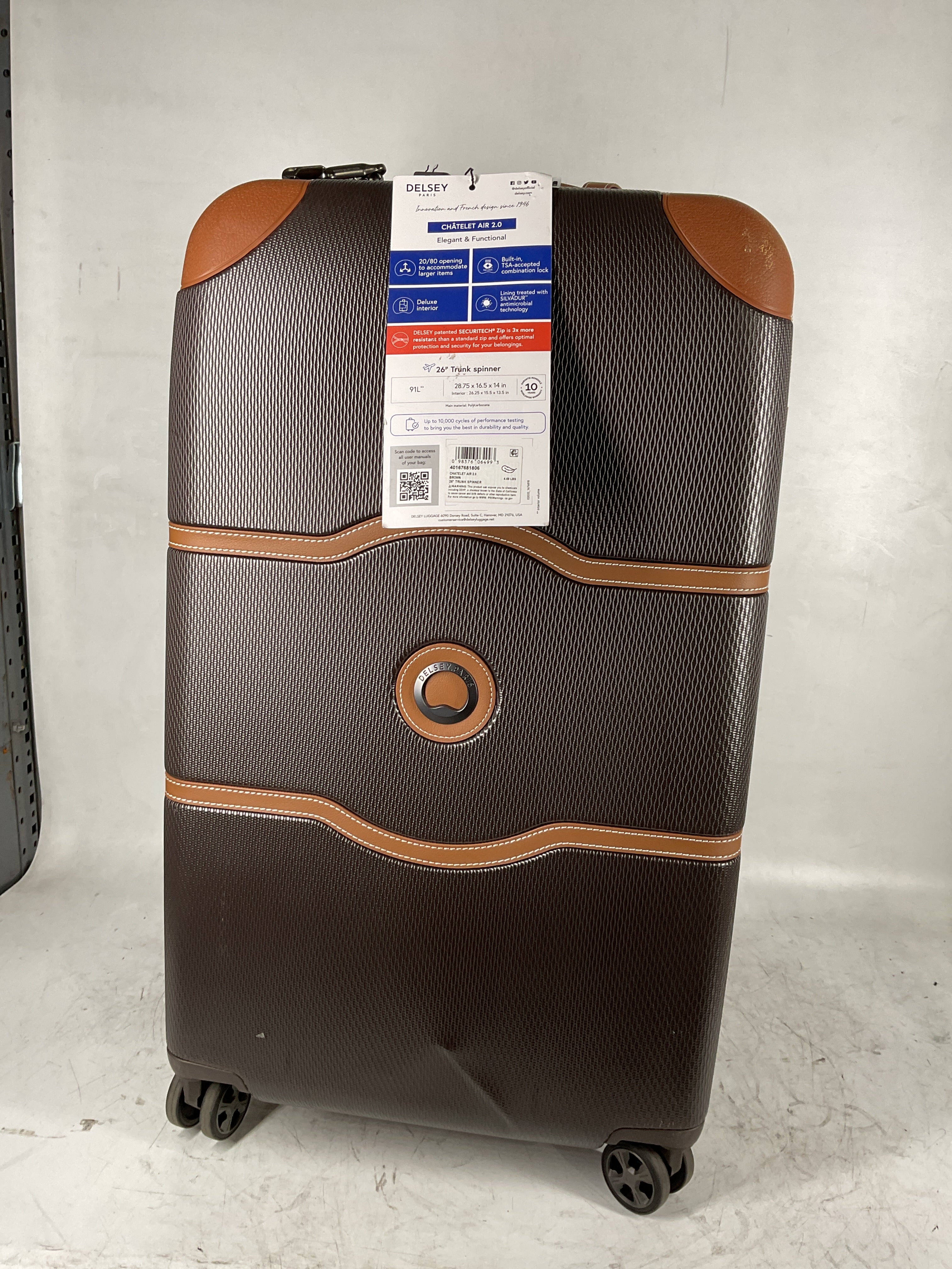 DELSEY Paris Chatelet Air 2.0 Hardside Luggage with Spinner Wheels ( Chocolate Brown , Checked-26 Inch Trunk ) Chocolate Brown Checked 26 Inch Trunk U3