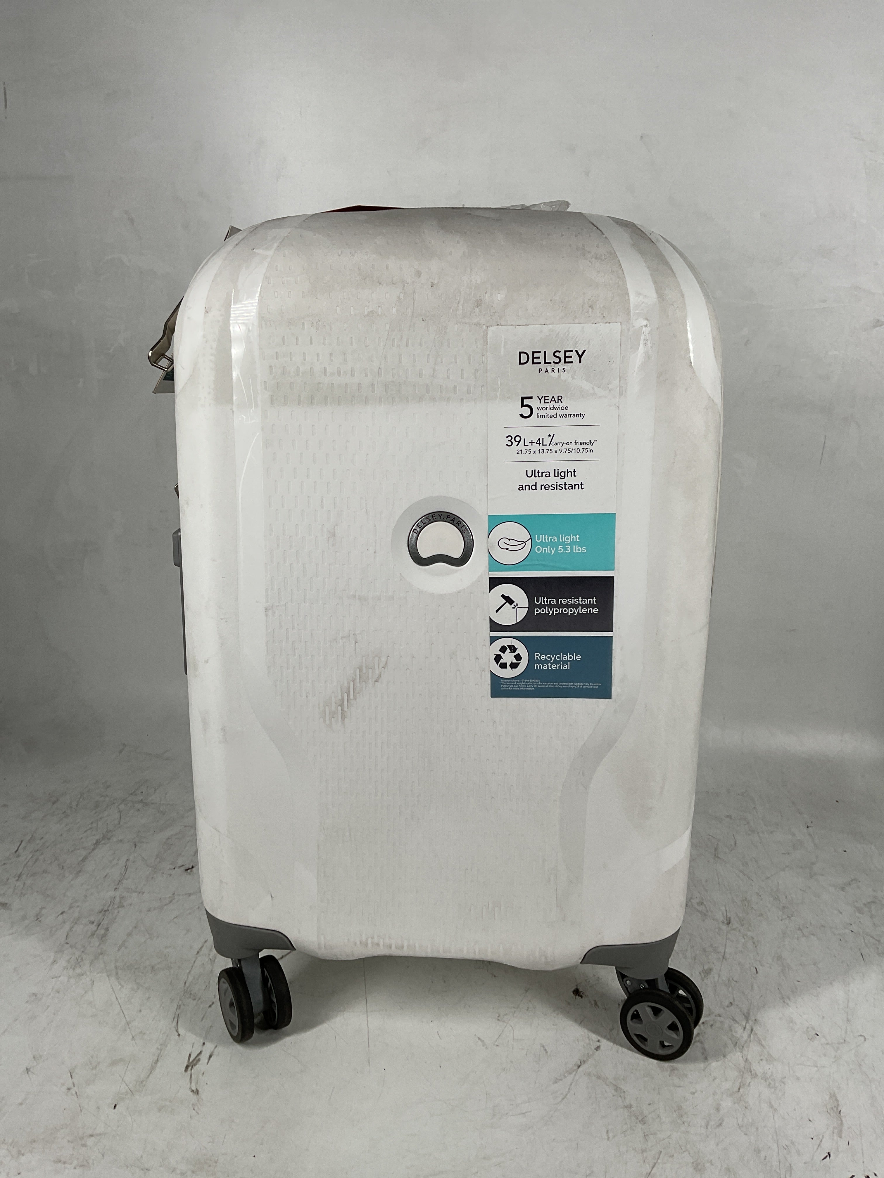DELSEY Paris Clavel Hardside Expandable Luggage with Spinner Wheels WHITE Carry On 19 Inch U3