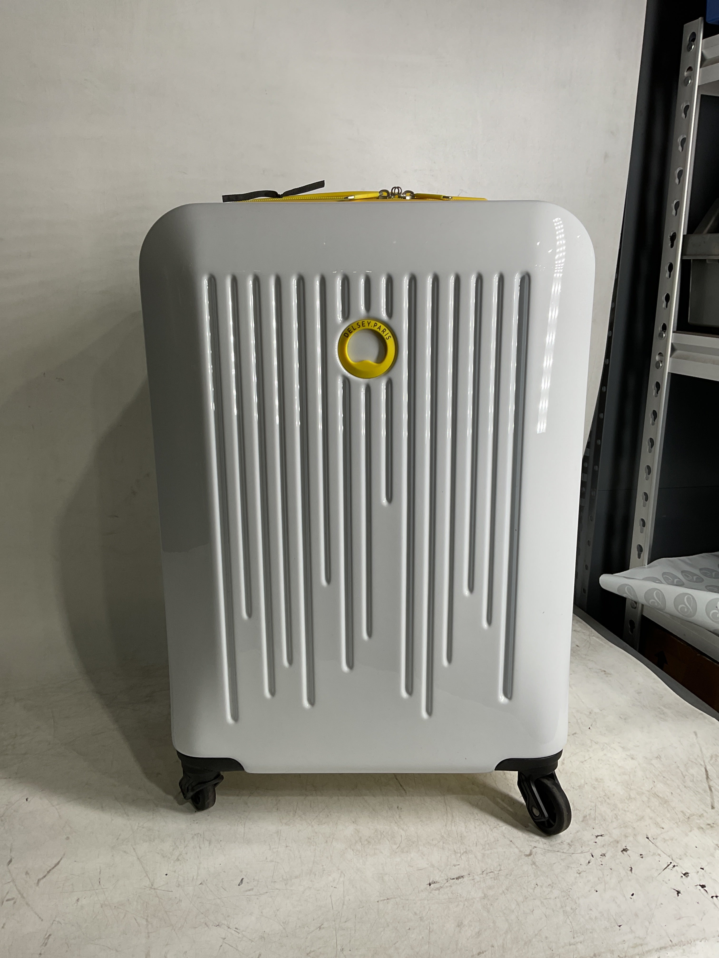 Delsey Paris Christine Hardside Expandable Luggage with Spinner Wheels ( White with Yellow Trim , Carry On 20 Inch ) White with Yellow Trim Carry On 20 Inch U1