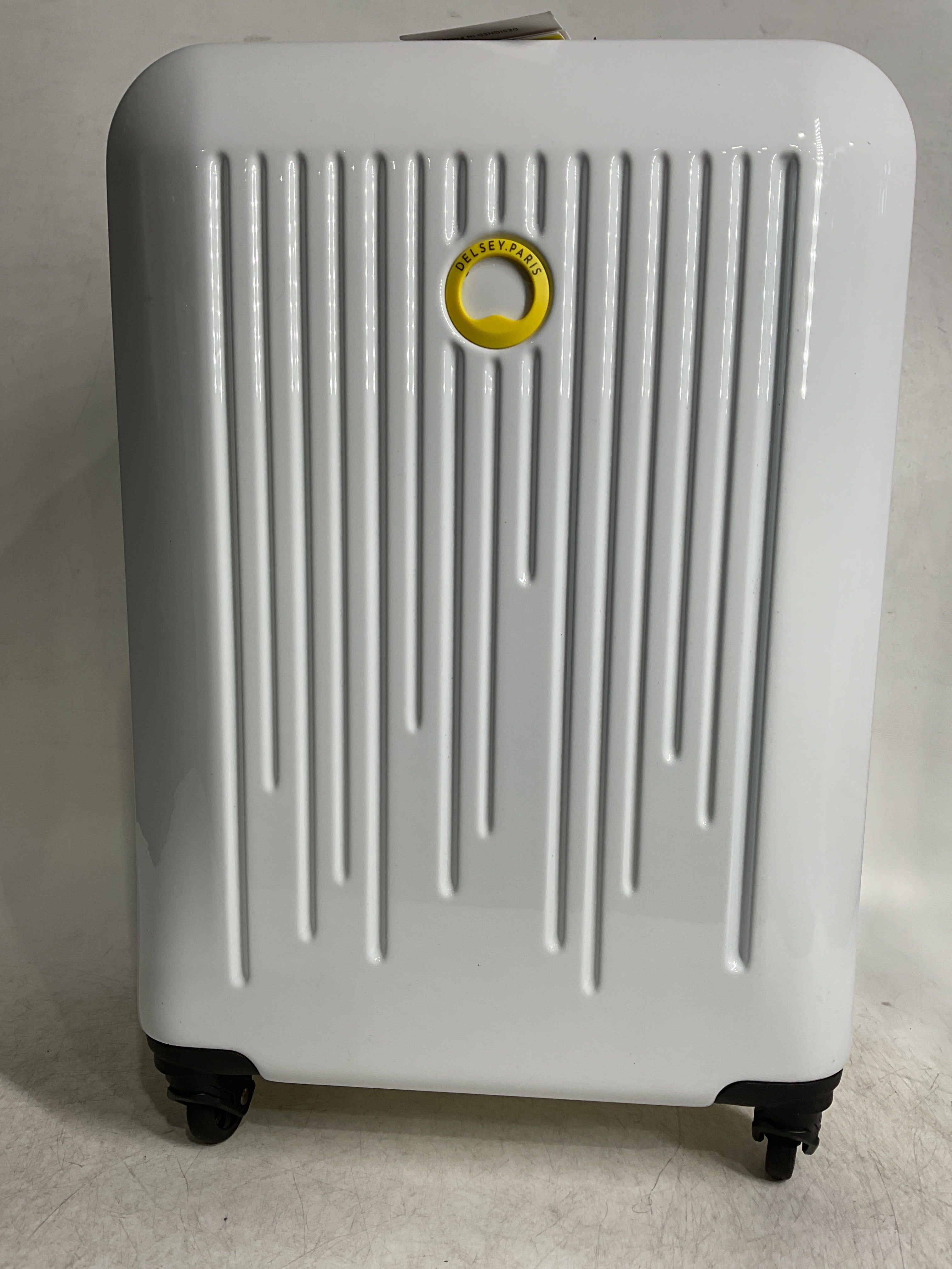 Delsey Paris Christine Hardside Expandable Luggage with Spinner Wheels ( White with Yellow Trim , Carry On 20 Inch ) White with Yellow Trim Carry On 20 Inch U4