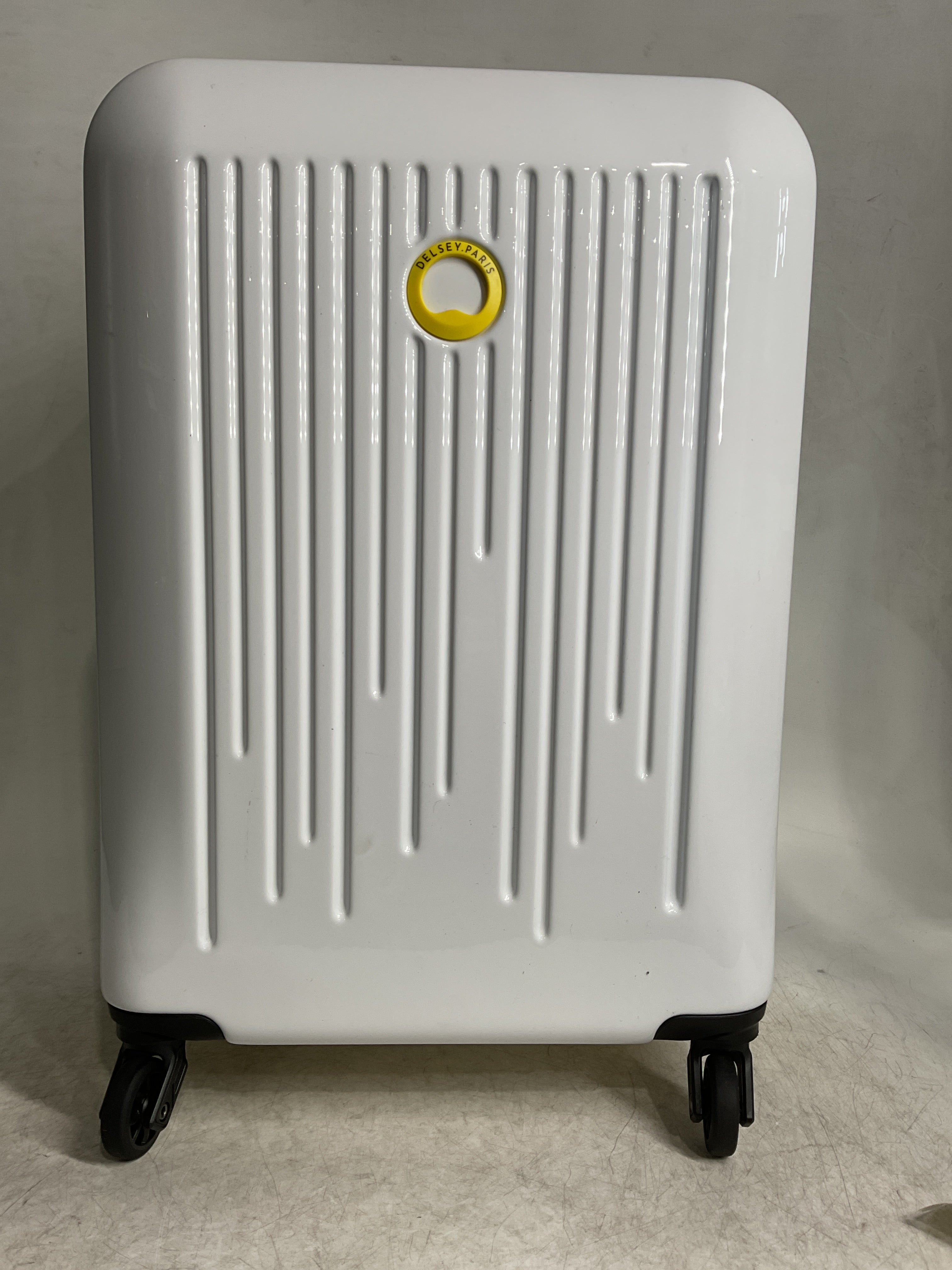 Delsey Paris Christine Hardside Expandable Luggage with Spinner Wheels ( White with Yellow Trim , Carry On 20 Inch ) White with Yellow Trim Carry On 20 Inch U5
