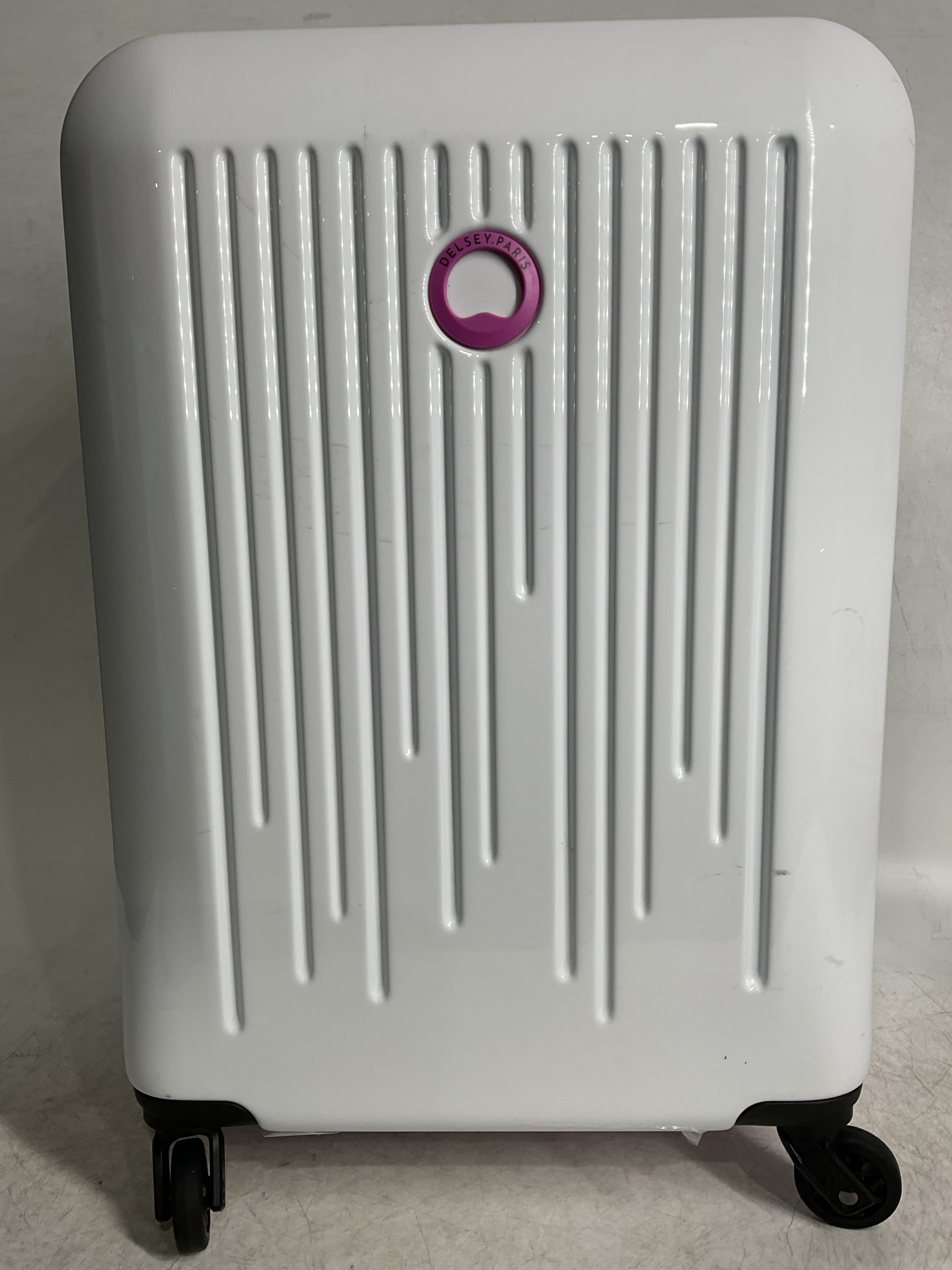 Delsey Paris Christine Hardside Expandable Luggage with Spinner Wheels ( White with Mauve Trim , Carry On 20 Inch ) White with Mauve Trim Carry On 20 Inch U3