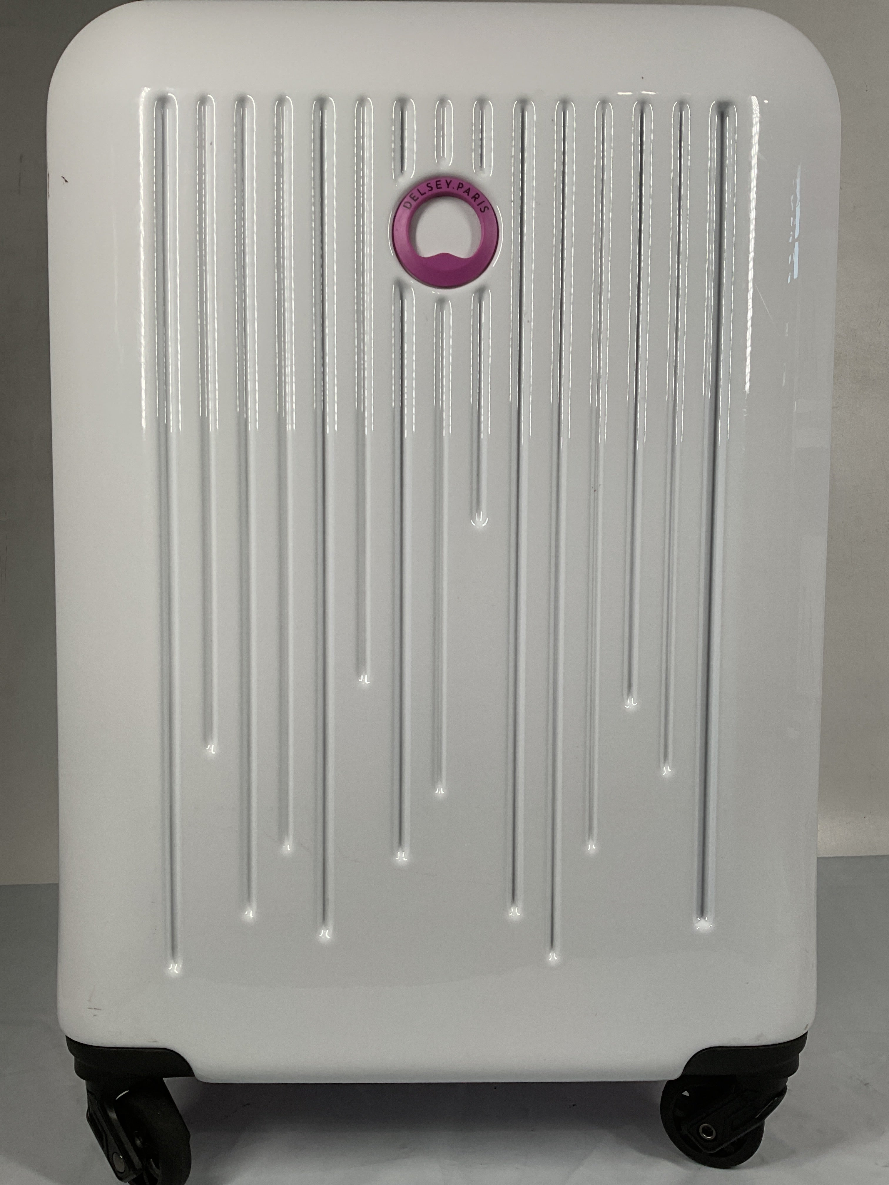 Delsey Paris Christine Hardside Expandable Luggage with Spinner Wheels ( White with Mauve Trim , Carry On 20 Inch ) White with Mauve Trim Carry On 20 Inch U4