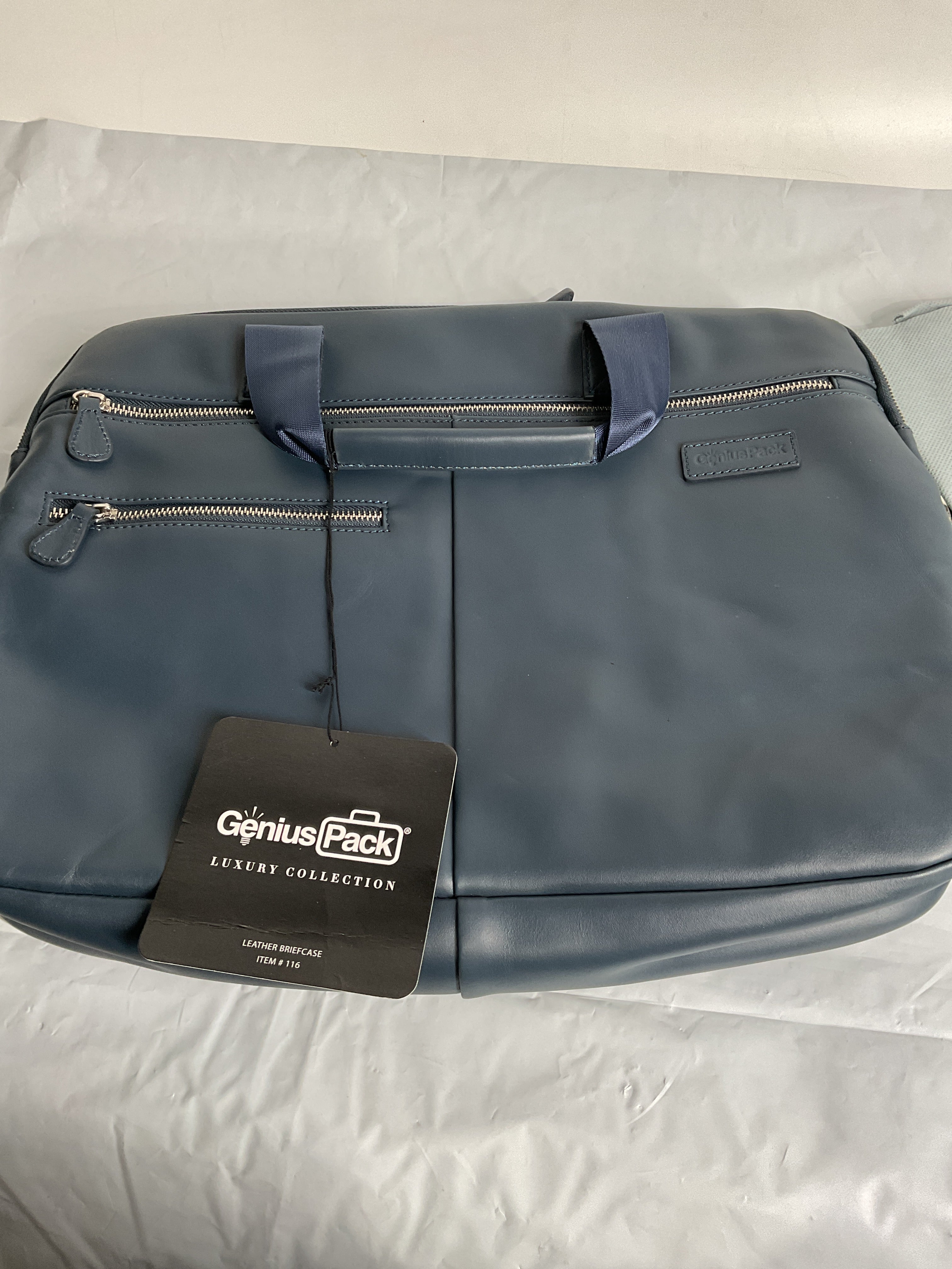 Luxe Leather Laptop Briefcase Color: Navy Blue  U1