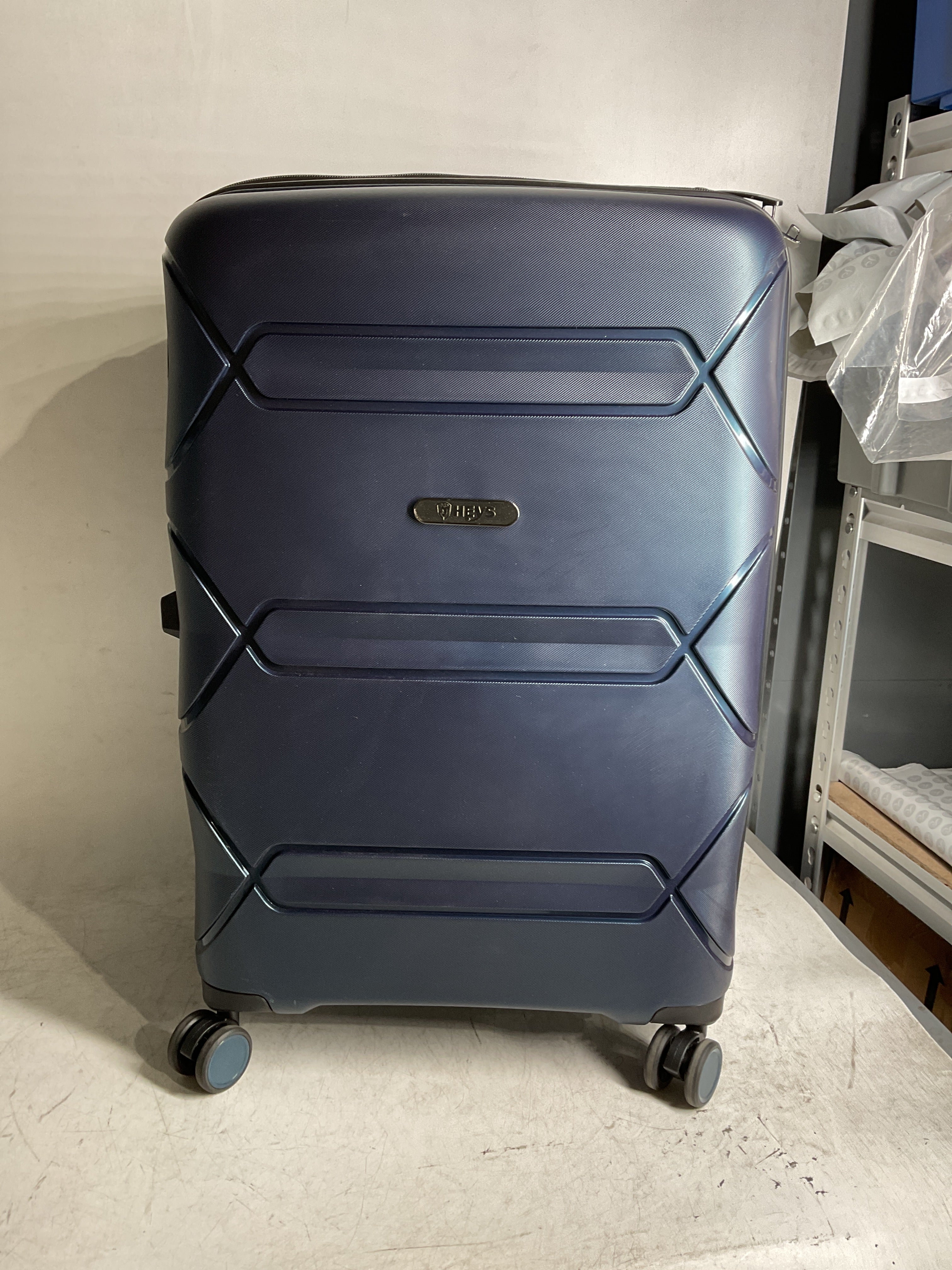 Heys Milos Durable and lightweight luggage, made with Duraflex impact-resistant material, TSA Combination Lock, Dual Spinner Wheels, and Expandable ( Navy , 26-Inch Checked-Medium ) Navy 26 Inch Checked Medium U1