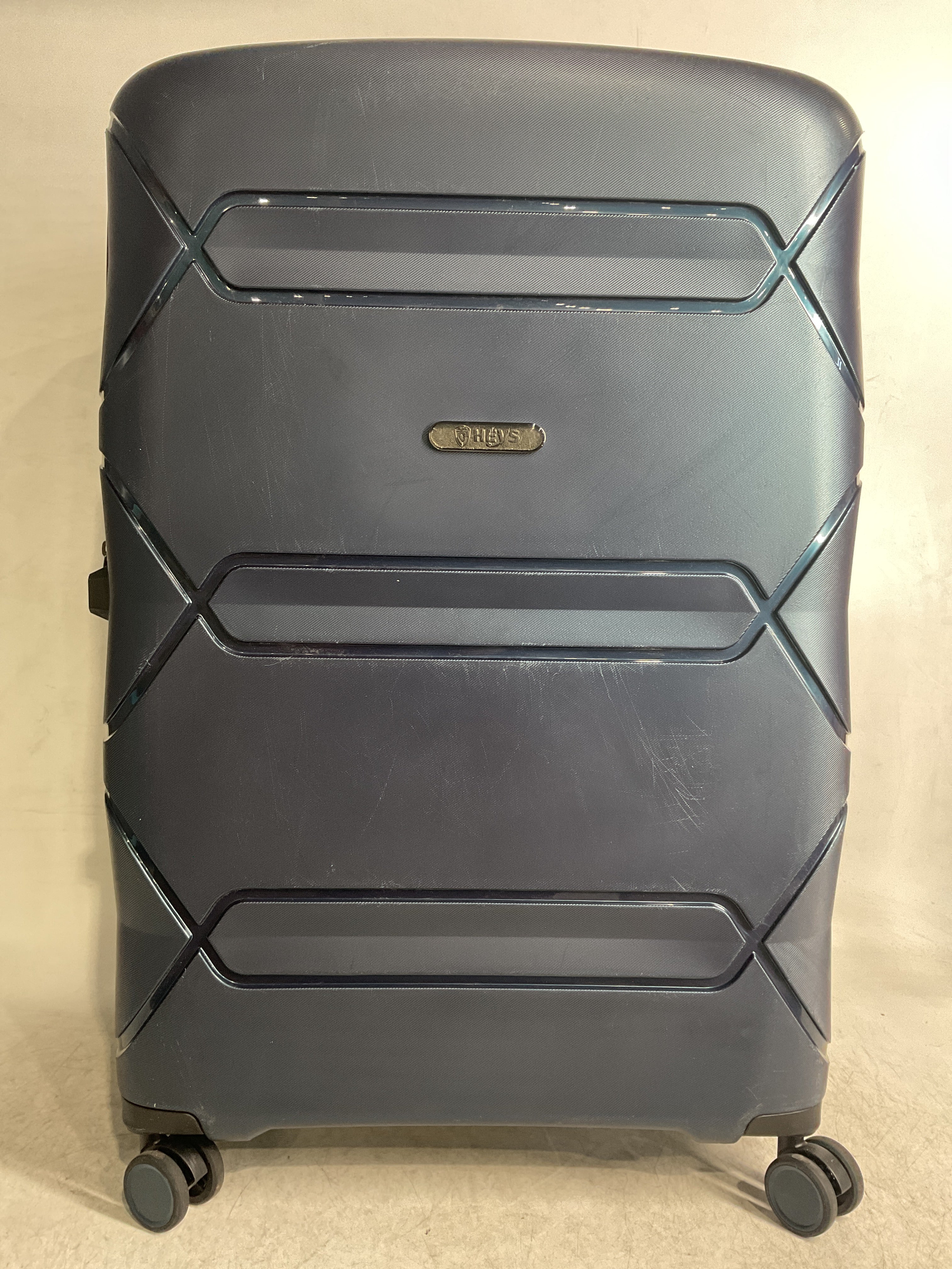 Heys Milos Durable and lightweight luggage, made with Duraflex impact-resistant material, TSA Combination Lock, Dual Spinner Wheels, and Expandable ( Navy , 30-Inch Checked-Large ) Navy 30 Inch Checked Large U1