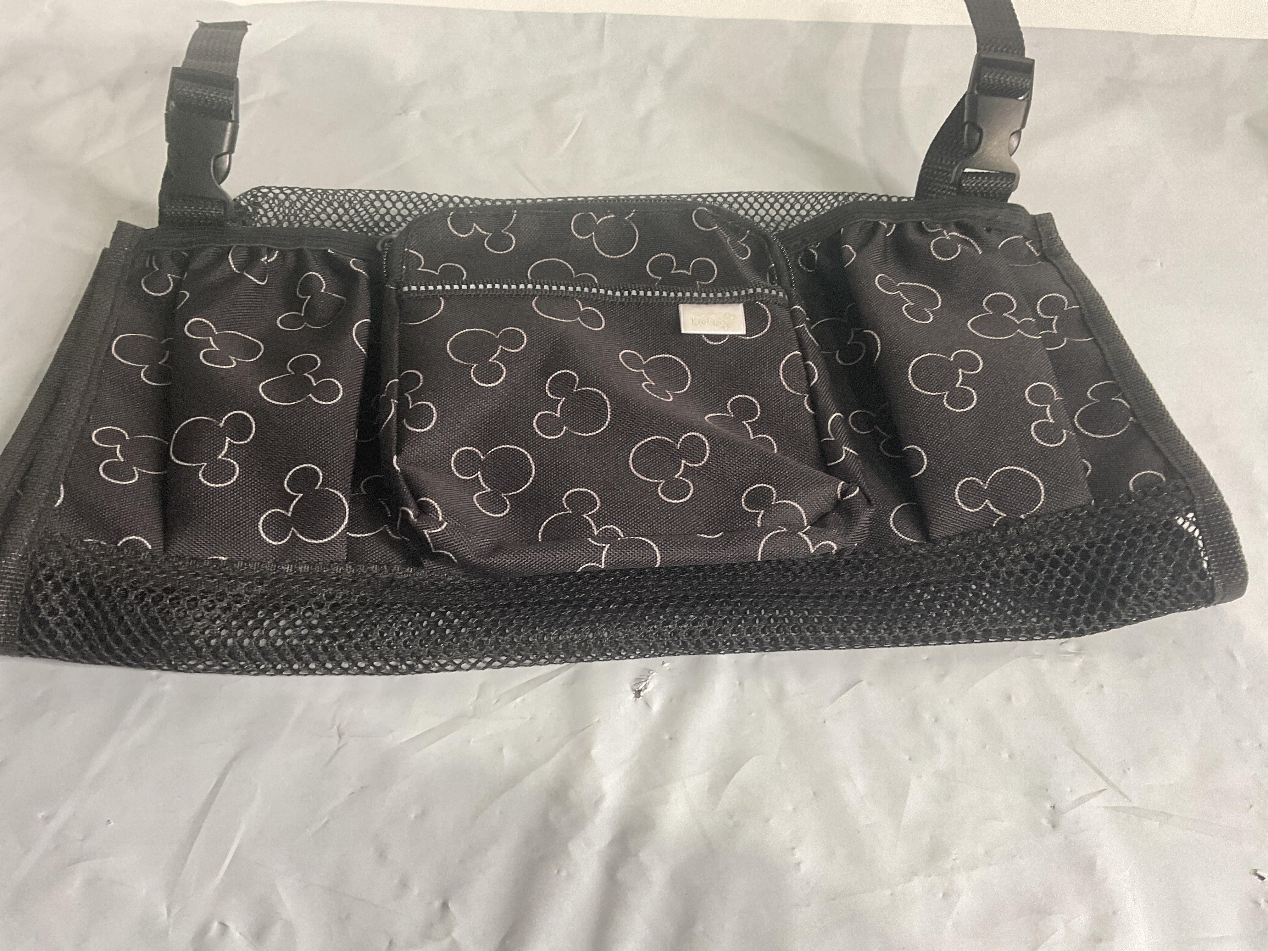 J.L. Childress Cups 'N Cargo, Universal Fit Stroller Organizer with Extra Large Storage, Expandable Deep Cup Holders, Multiple Zippered Pockets, Unique Large Mesh Bag for Larger Items ( Mickey Black , One Size ) Mickey Black One Size U1