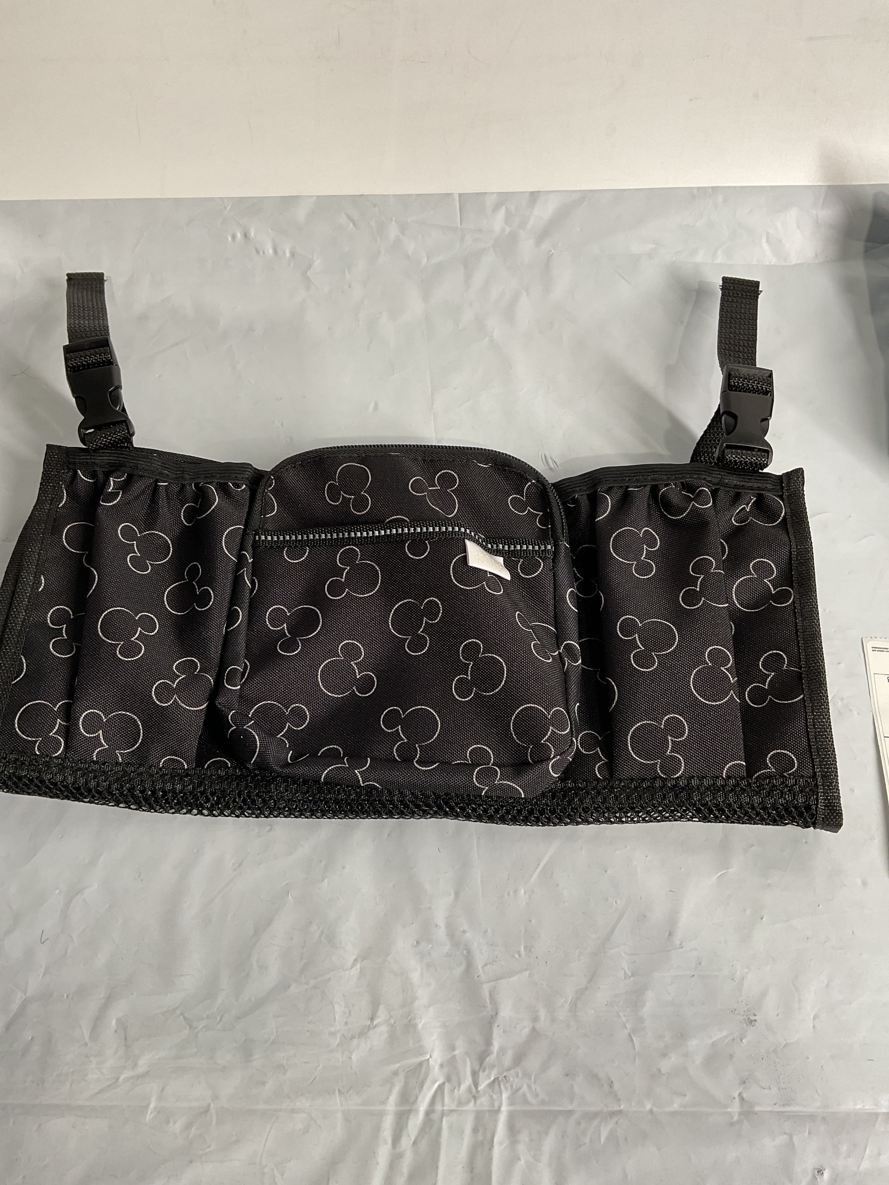 J.L. Childress Cups 'N Cargo, Universal Fit Stroller Organizer with Extra Large Storage, Expandable Deep Cup Holders, Multiple Zippered Pockets, Unique Large Mesh Bag for Larger Items ( Mickey Black , One Size ) Mickey Black One Size U4