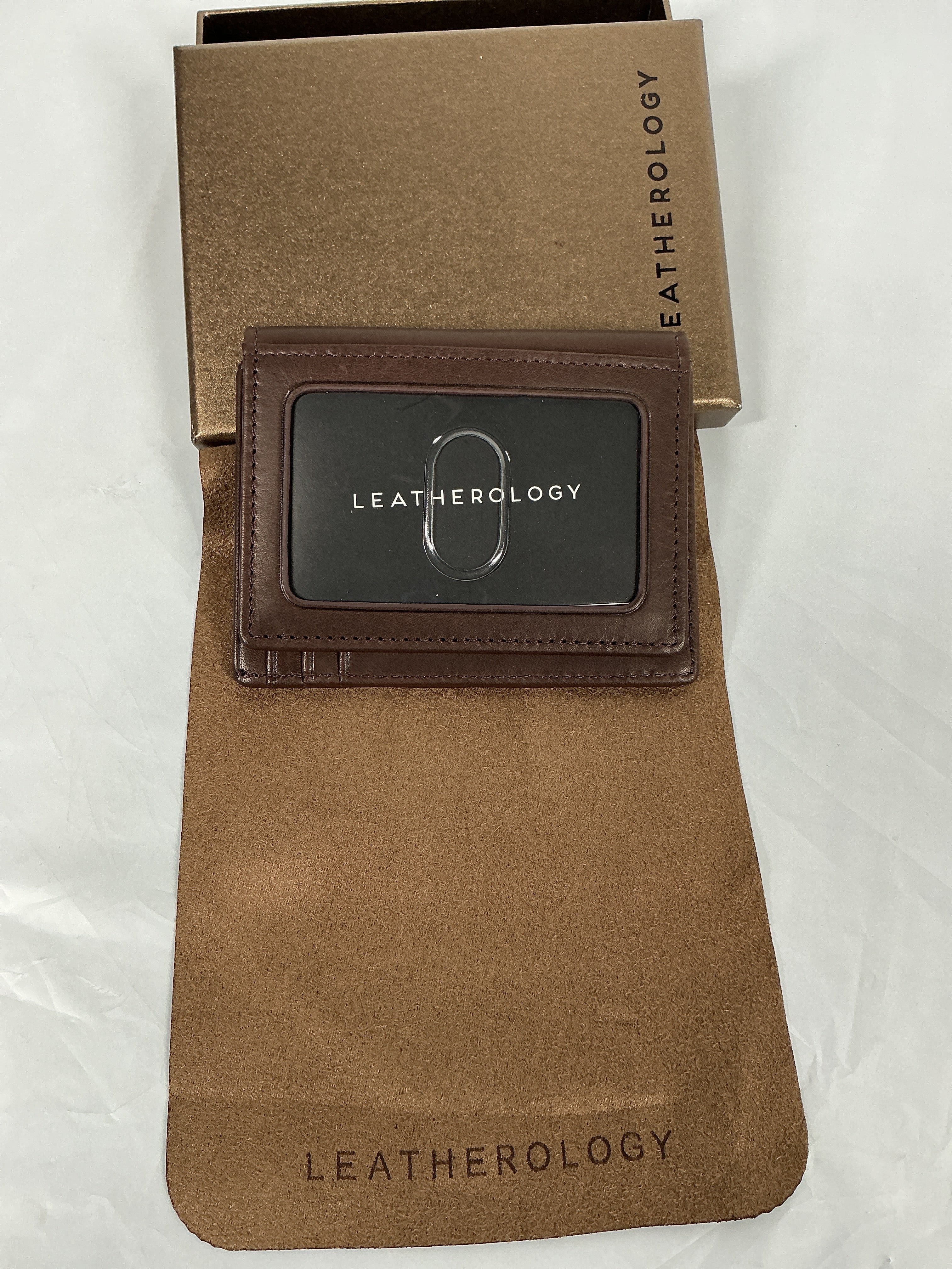Leatherology Premium Mahogany Men's Money Clip Card Holder Wallet with ID Window - Holds up to 10 bills, features non-magnetic metal money clip and thumb-slide ID window Premium Mahogany One Size U1