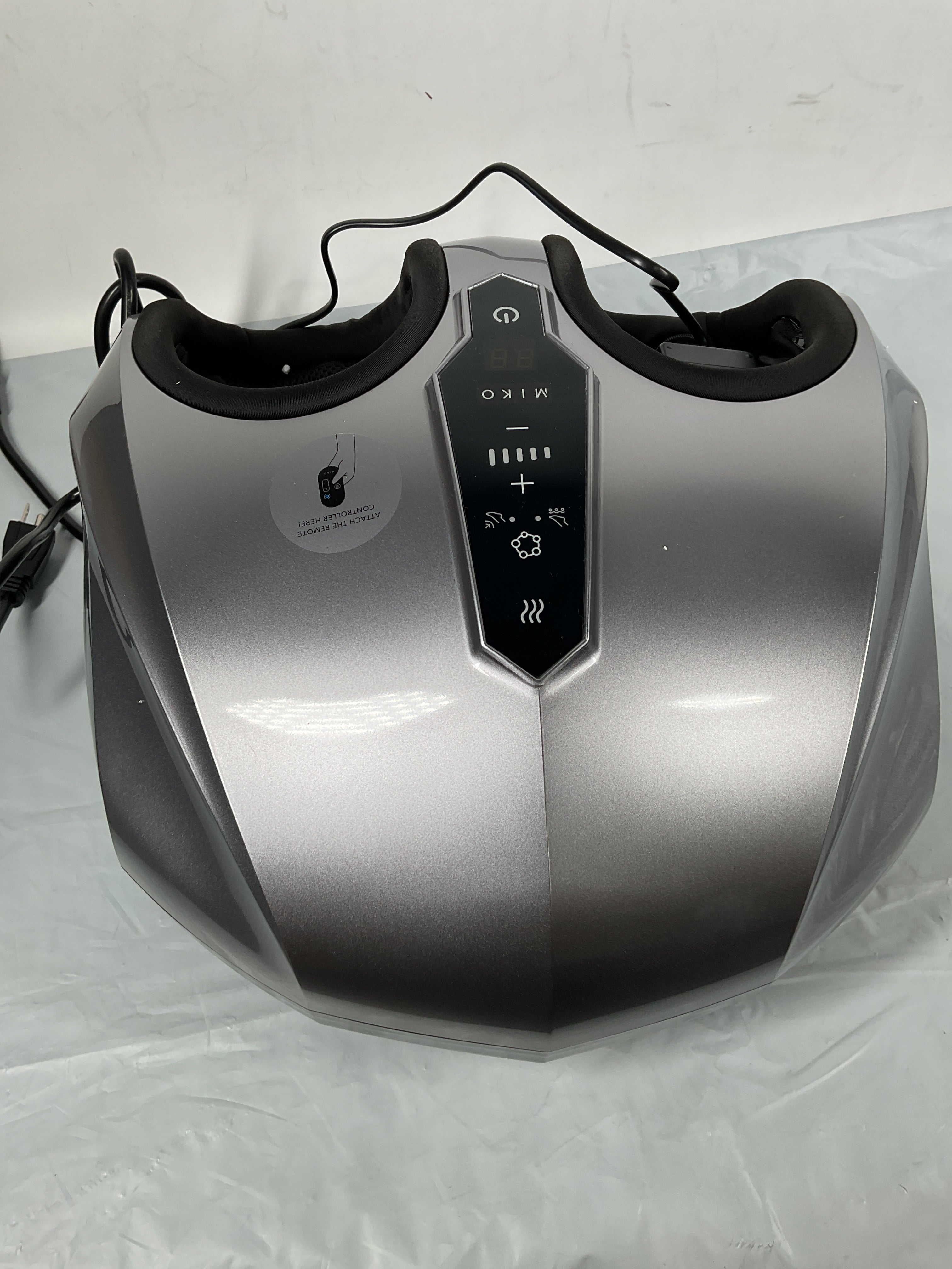 MIKO Foot Massager Machine with Deep-Kneading, Compression, Shiatsu, and Heat for Plantar Fasciitis, Neuropathy - Fits up to Men Size 12 Grey With Button Grey U1