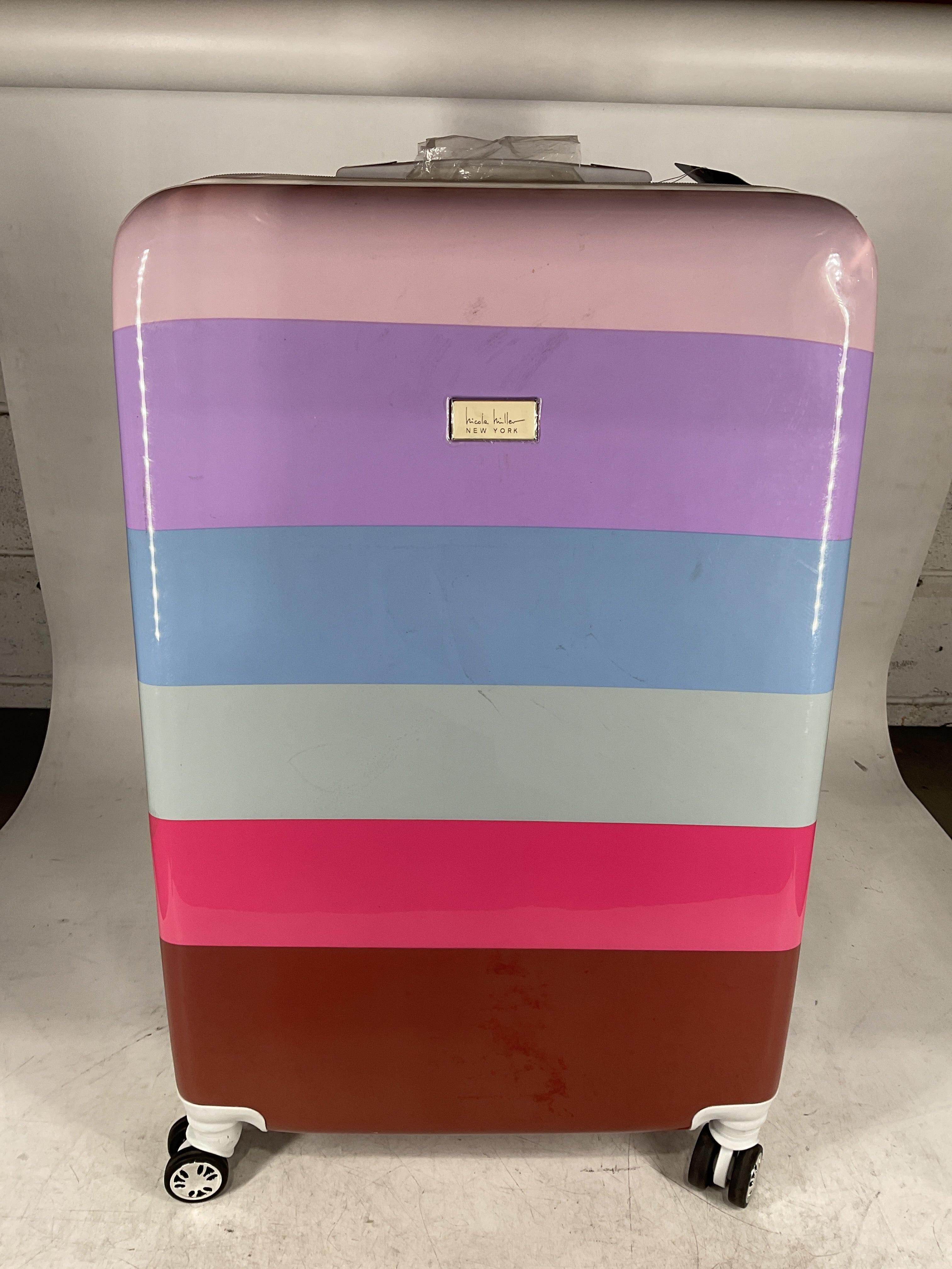 Nicole Miller New York Rainbow Luggage Collection - Lightweight 28 Inch (ABS+PC) Hardside Suitcase - Durable Large Checked Bag with 8-Rolling Spinner Wheels (28in, Rainbow Lavender)… U1