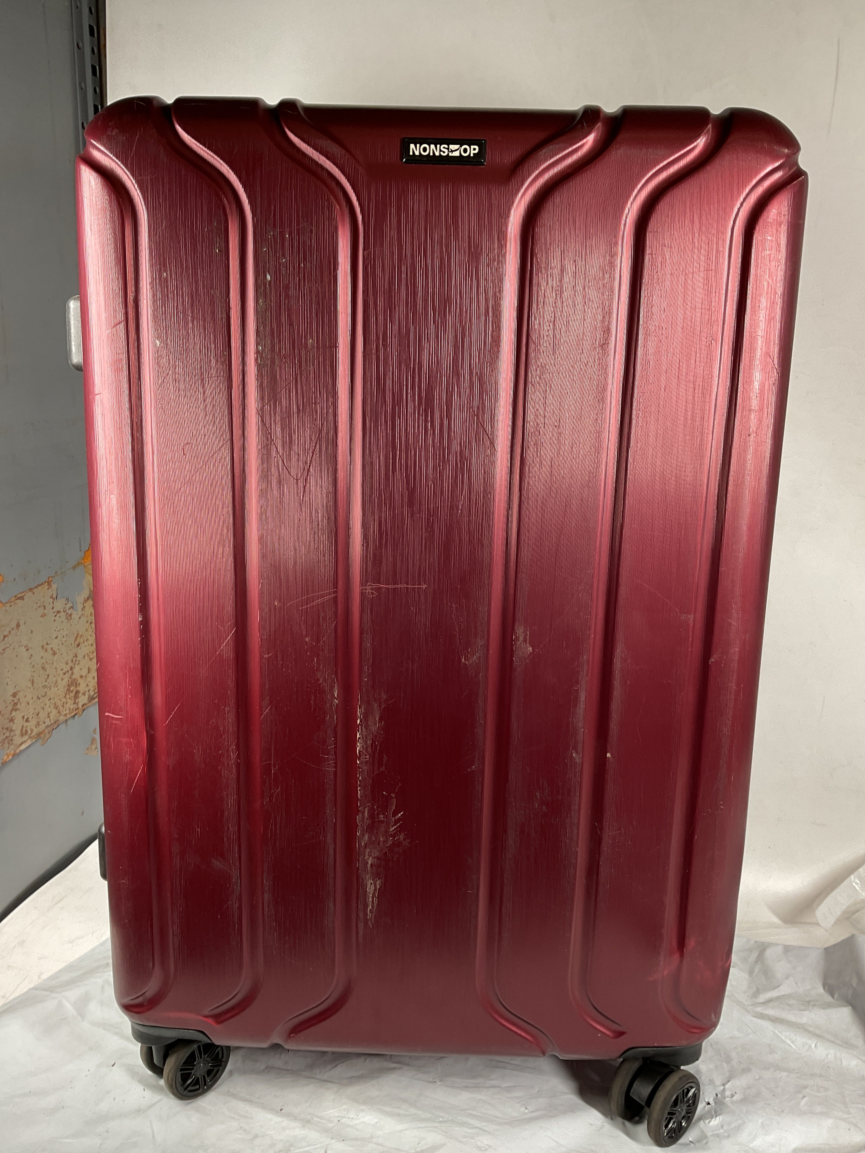 NONSTOP NEW YORK Luggage Expandable Spinner Wheels hard side shell Travel Suitcase Lightweight, TSA Lock, Double USB Port ( Burgundy , Checked-Large 28-Inch ) Burgundy Checked Large 28 Inch U40