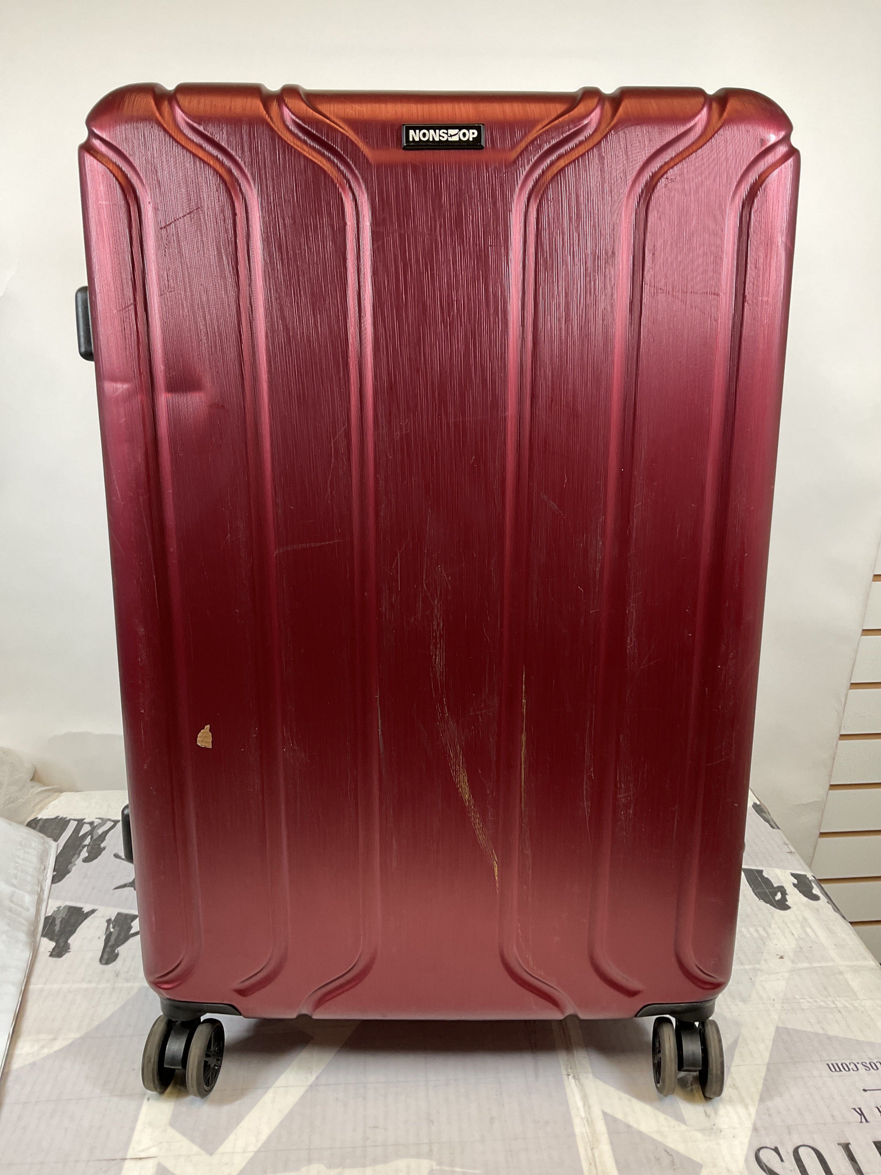 NONSTOP NEW YORK Luggage Expandable Spinner Wheels hard side shell Travel Suitcase Lightweight, TSA Lock, Double USB Port ( Burgundy , Checked-Large 28-Inch ) Burgundy Checked Large 28 Inch U41