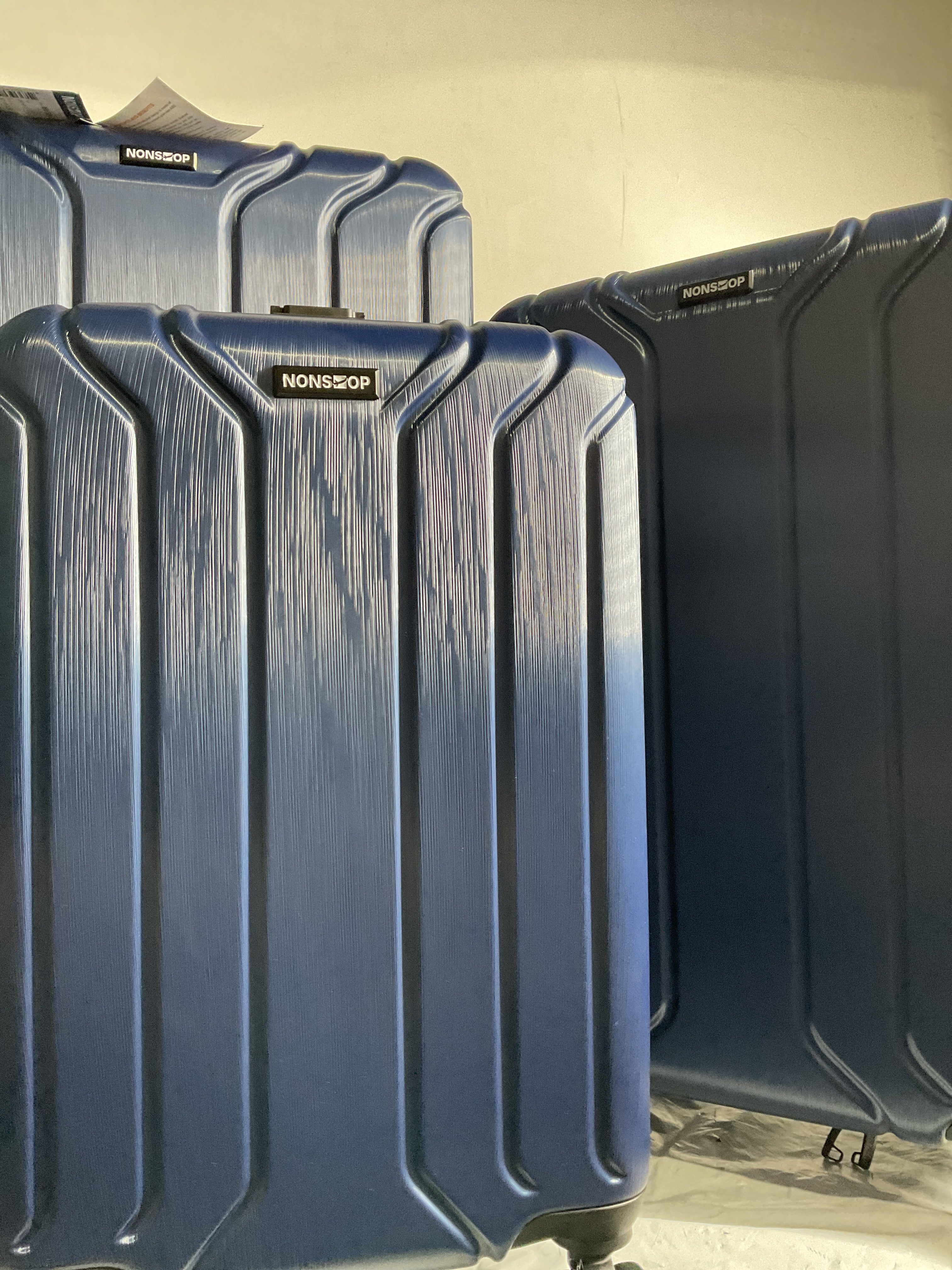 NONSTOP NEW YORK Luggage Expandable Spinner Wheels hard side shell Travel Suitcase Lightweight, TSA Lock, Double USB Port  ( Navy , 3-Piece Set (20/24/28) ) Navy 3 Piece Set 20 24 28 U34