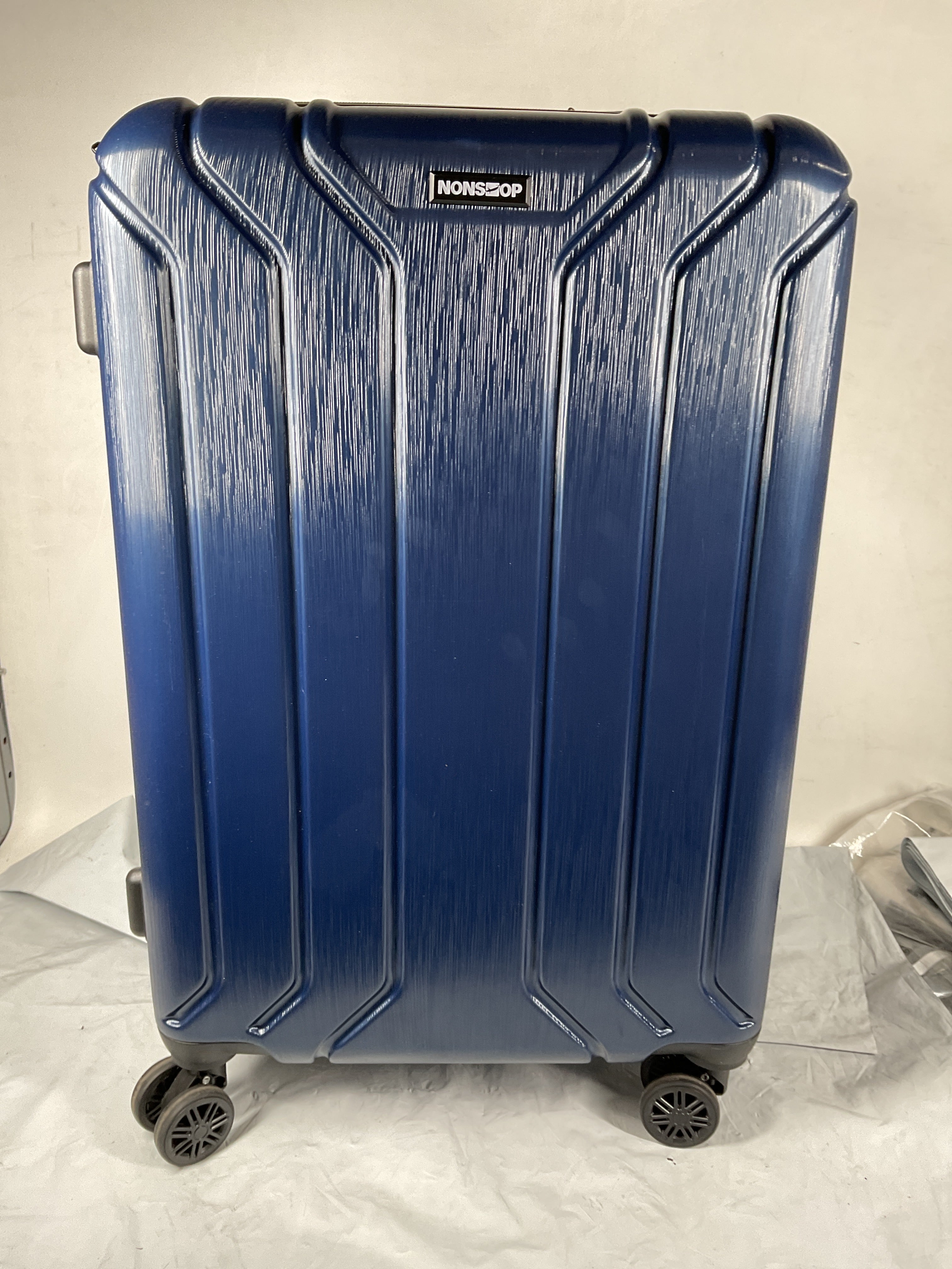 NONSTOP NEW YORK Luggage Expandable Spinner Wheels hard side shell Travel Suitcase Lightweight, TSA Lock, Double USB Port ( Navy , Checked-Large 28-Inch ) Navy Checked Large 28 Inch U6