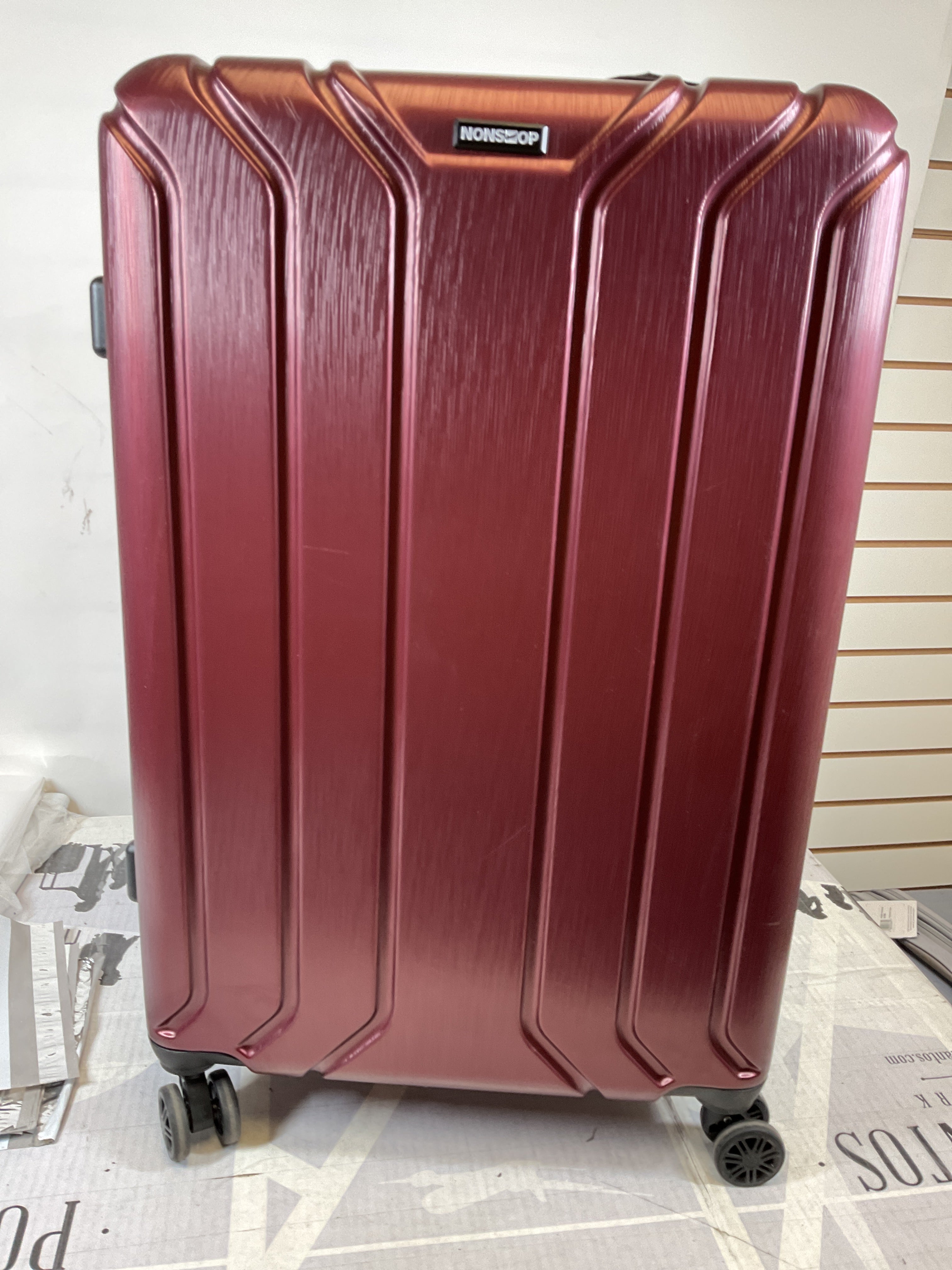 NONSTOP NEW YORK Luggage Expandable Spinner Wheels hard side shell Travel Suitcase Lightweight, TSA Lock, Double USB Port ( Burgundy , Checked-Large 28-Inch ) Burgundy Checked Large 28 Inch U2