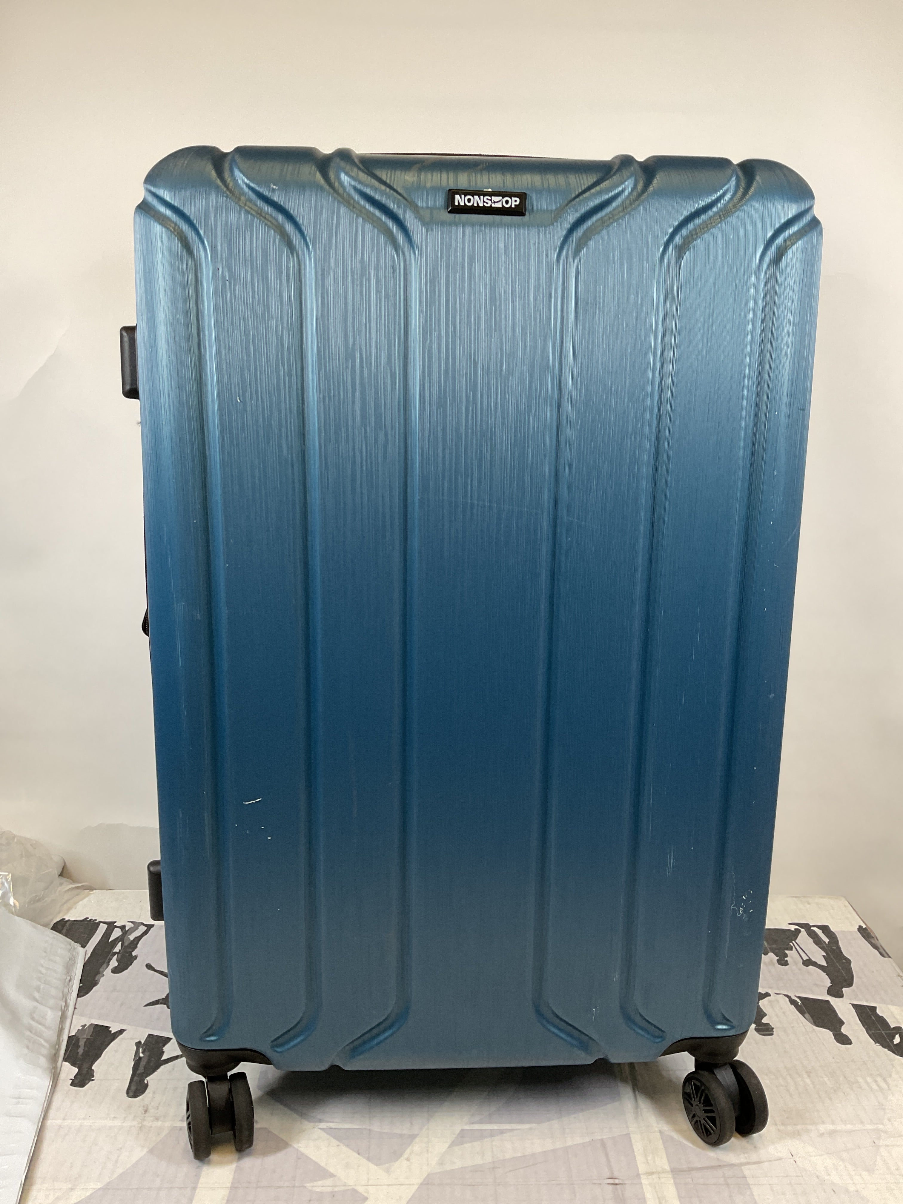 NONSTOP NEW YORK Luggage Expandable Spinner Wheels hard side shell Travel Suitcase Lightweight, TSA Lock, Double USB Port ( Teal , Checked-Large 28-Inch ) Teal Checked Large 28 Inch U9
