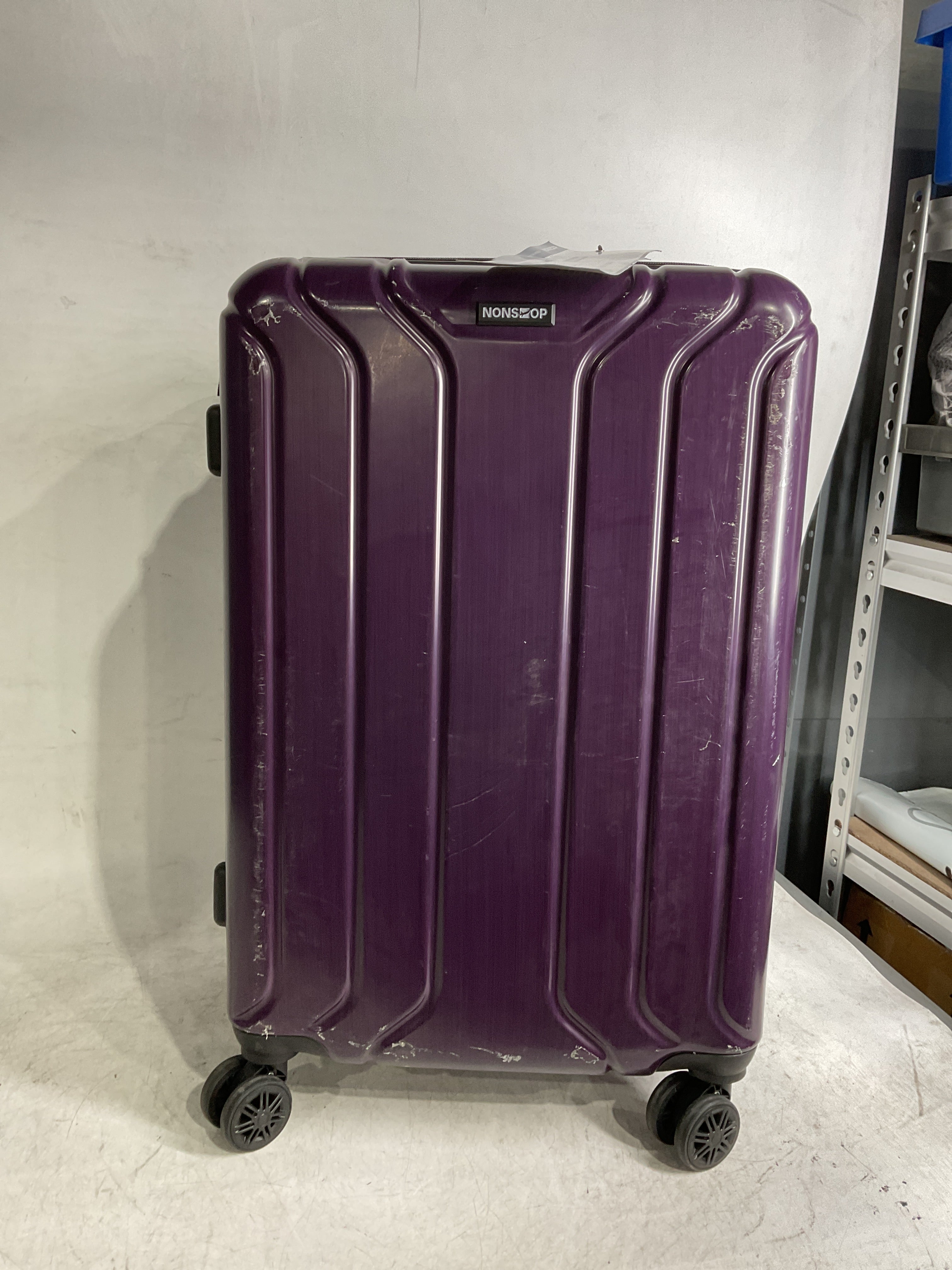 NONSTOP New York Elite Luggage Expandable Lightweight Spinner Wheels hard side shell Travel Suitcase Set, TSA Lock, Double USB Port, 3 packing cubes ( Plum , Checked-Medium 24-Inch ) Plum Checked Medium 24 Inch U1