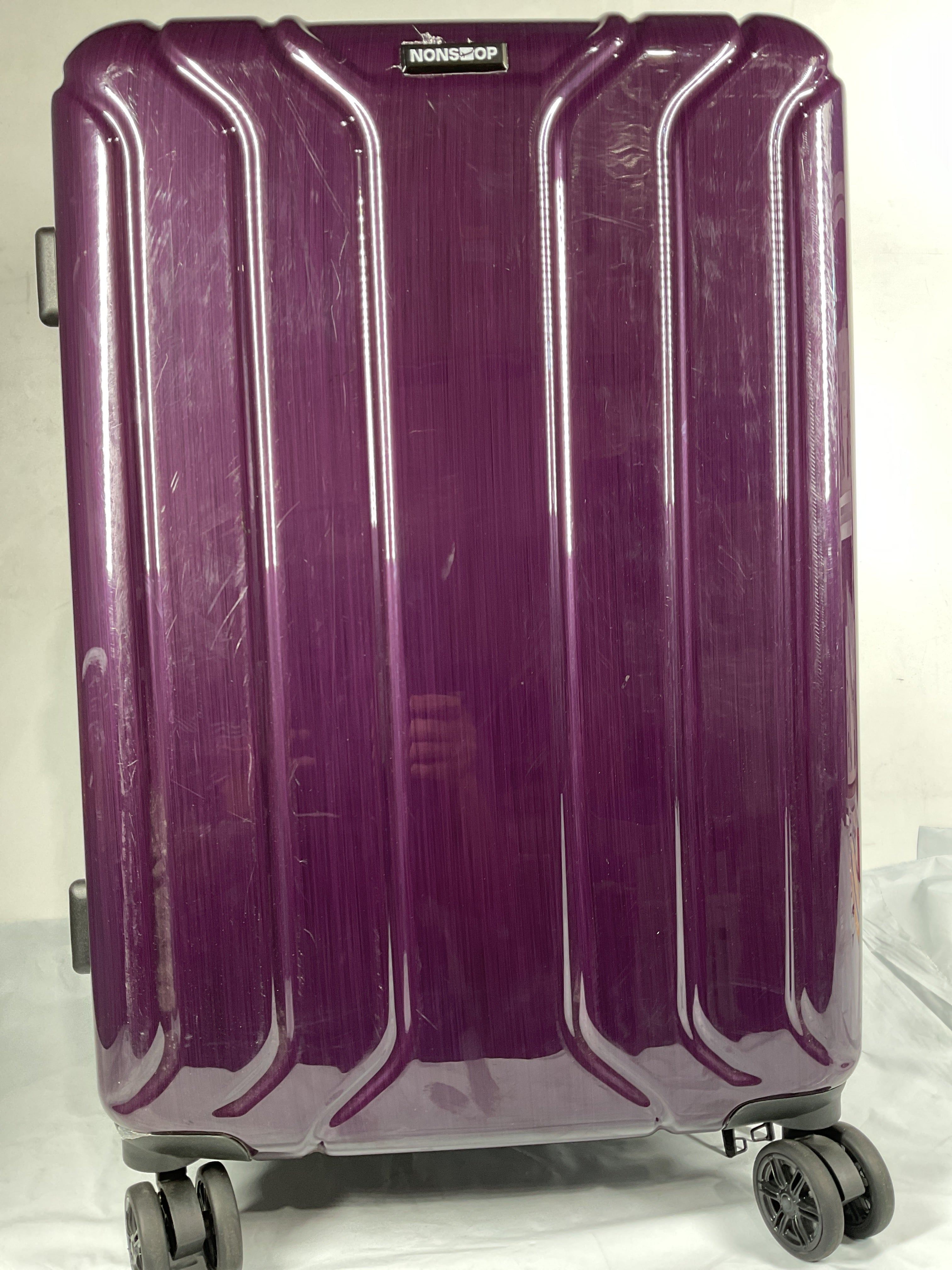 NONSTOP New York Elite Luggage Expandable Lightweight Spinner Wheels hard side shell Travel Suitcase Set, TSA Lock, Double USB Port, 3 packing cubes ( Plum , Checked-Medium 24-Inch ) Plum Checked Medium 24 Inch U2