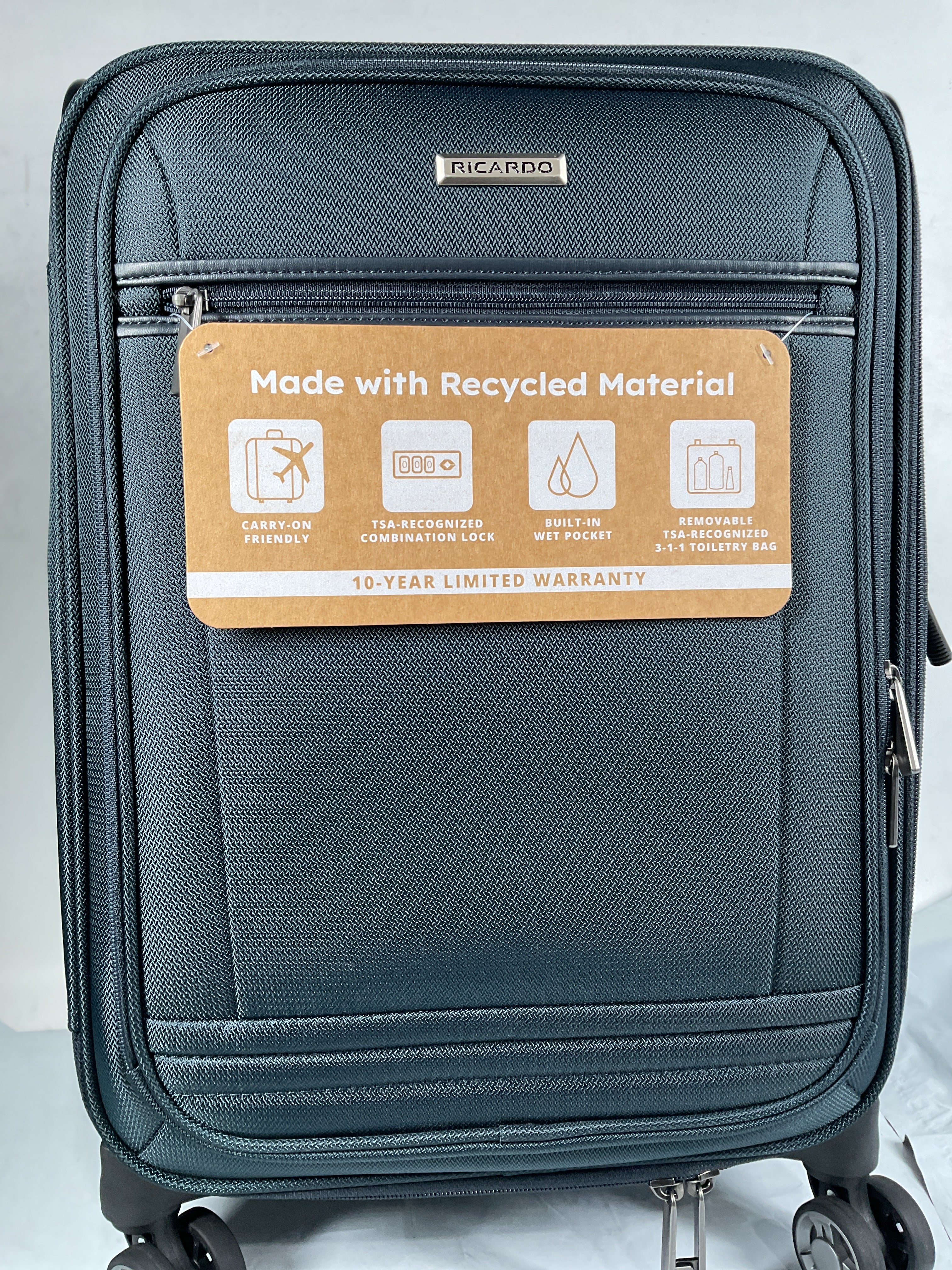 Ricardo Beverly Hills Avalon Softside Luggage Made with Sustainable 100% Recycled PET (rPET), Lightweight, Eco-Friendly Travel, Expandable, Dual Spinner Wheels ( Storm Blue , 20-inch ) Storm Blue 20 Inch U3