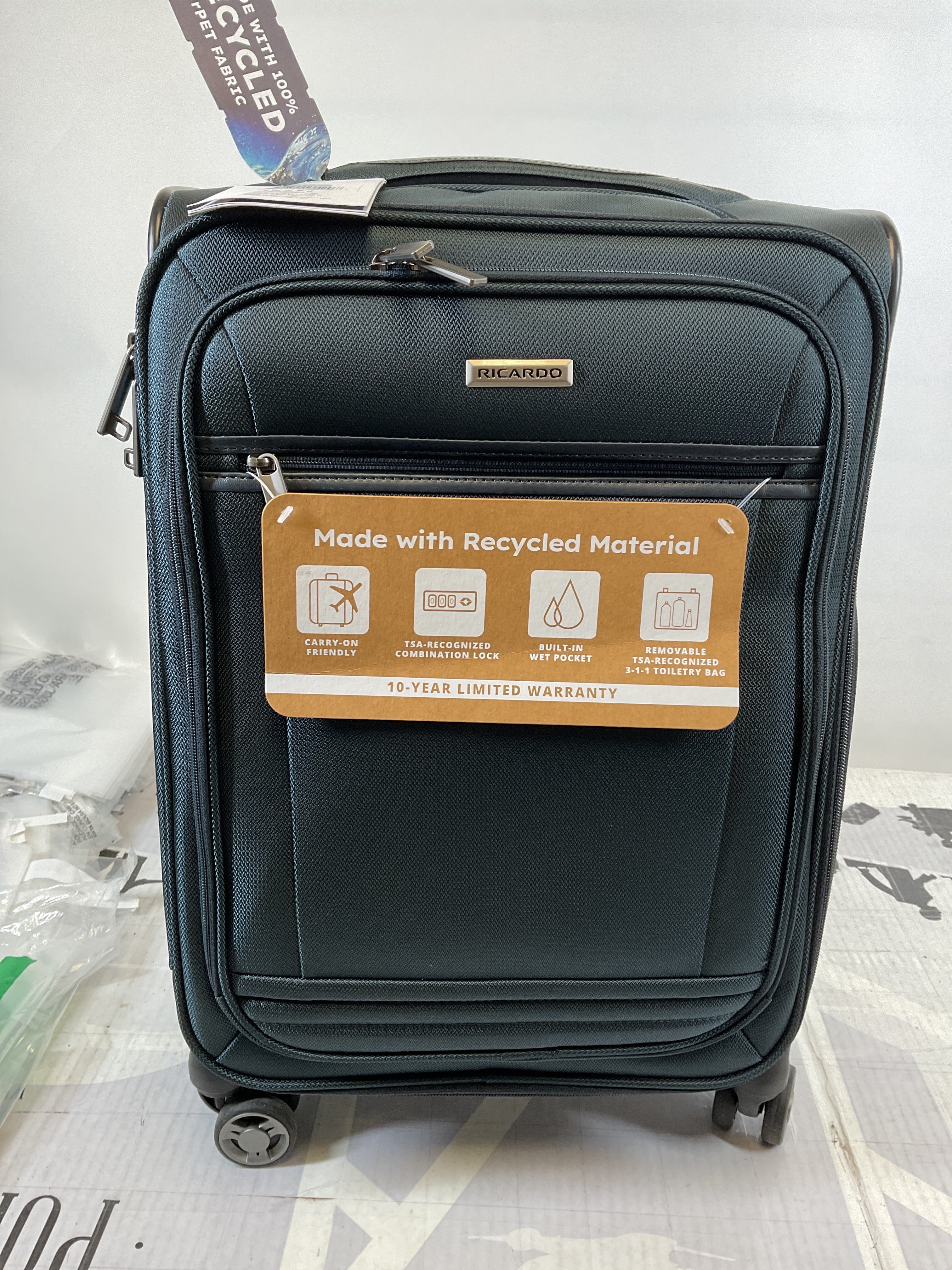 Ricardo Beverly Hills Avalon Softside Luggage Made with Sustainable 100% Recycled PET (rPET), Lightweight, Eco-Friendly Travel, Expandable, Dual Spinner Wheels ( Storm Blue , 20-inch ) Storm Blue 20 Inch U4