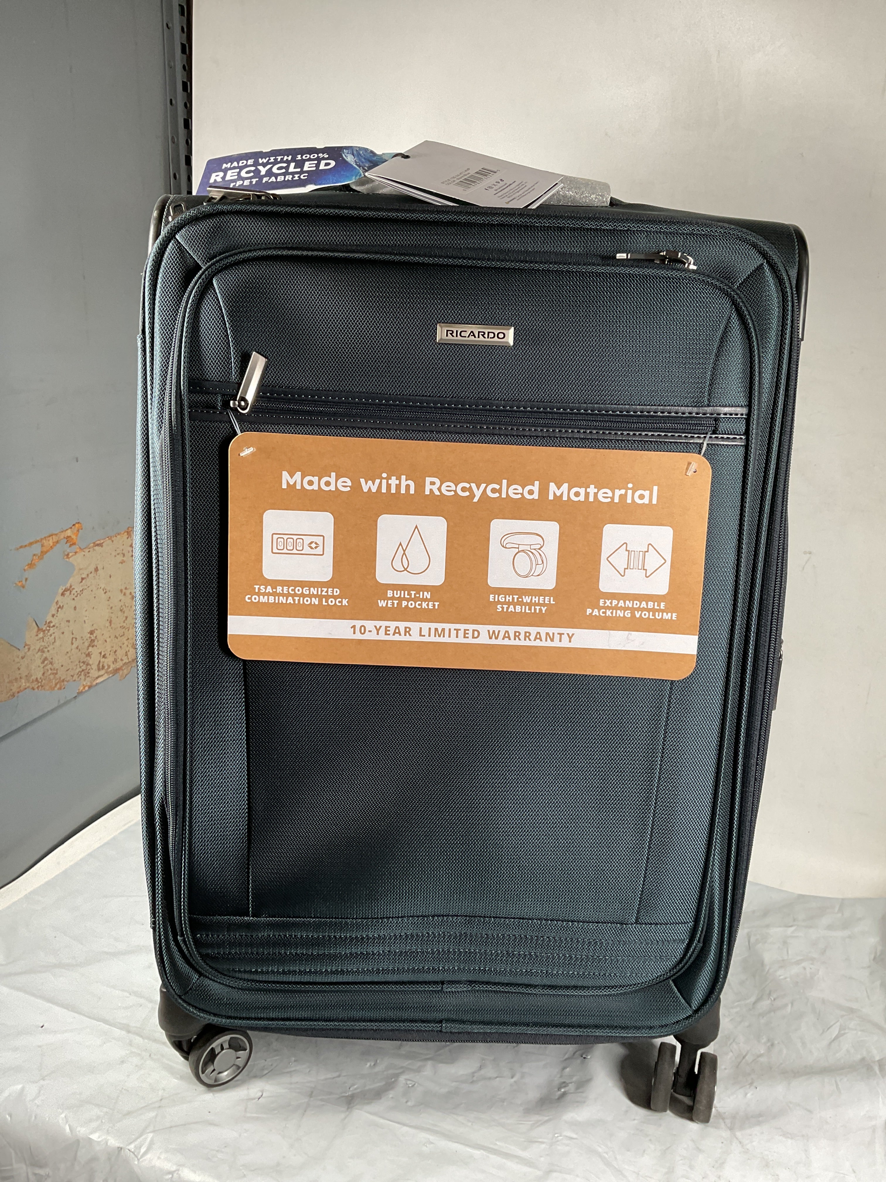 Ricardo Beverly Hills Avalon Softside Luggage Made with Sustainable 100% Recycled PET (rPET), Lightweight, Eco-Friendly Travel, Expandable, Dual Spinner Wheels ( Storm Blue , 24-inch ) Storm Blue 24 Inch U1