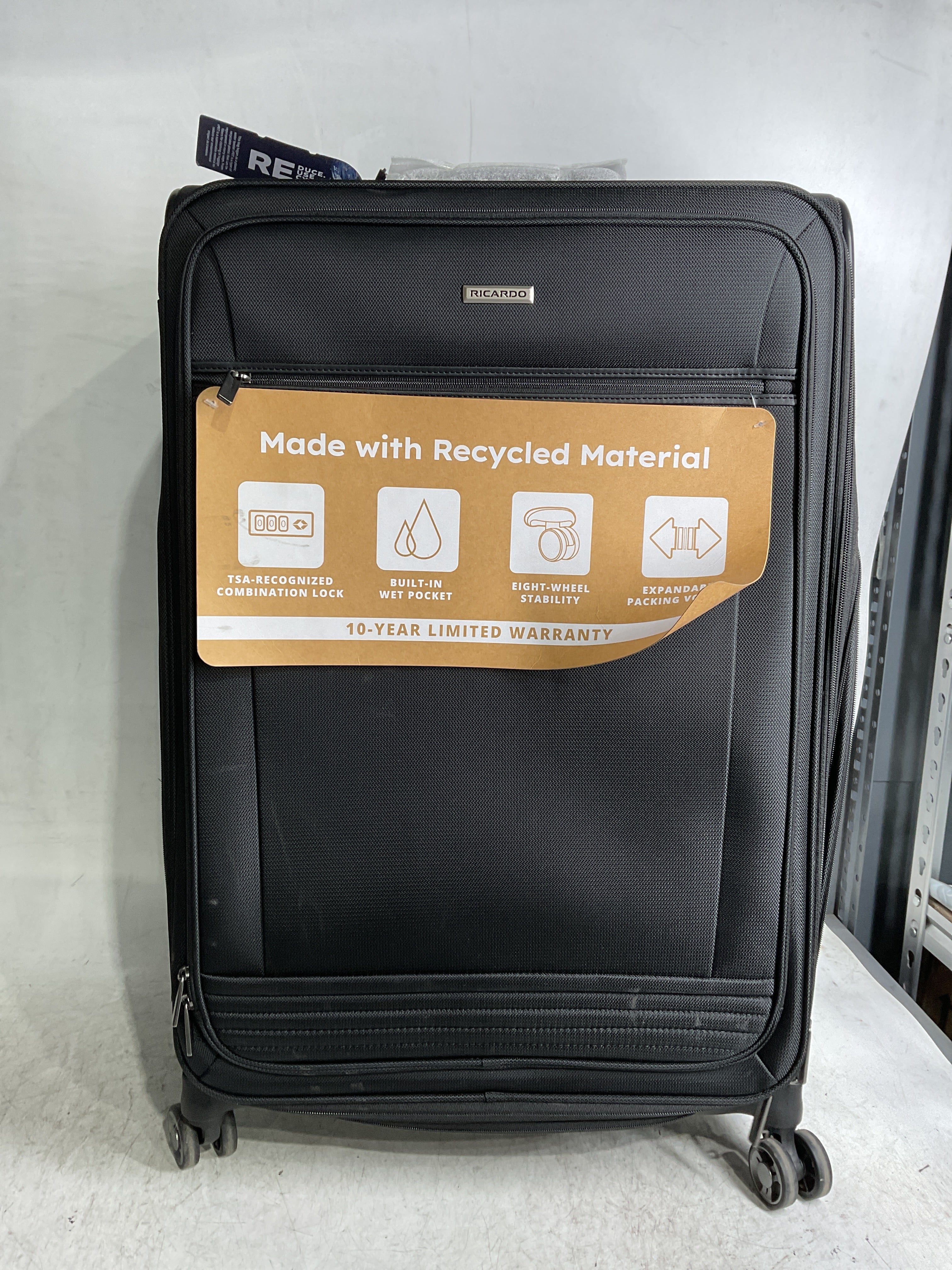 Ricardo Beverly Hills Avalon Softside Luggage Made with Sustainable 100% Recycled PET (rPET), Lightweight, Eco-Friendly Travel, Expandable, Dual Spinner Wheels ( Black , 28-inch ) Black 28 Inch U1