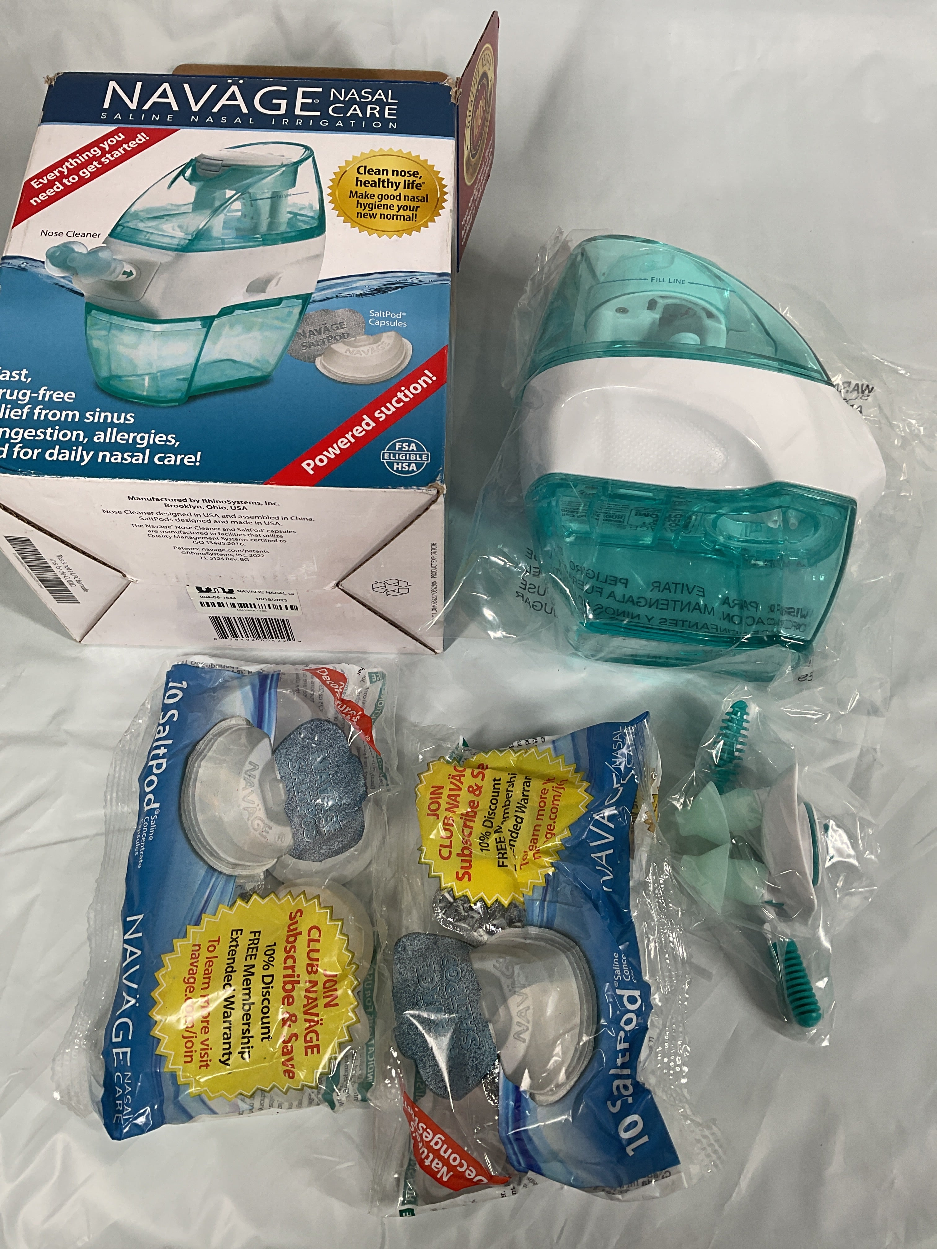Navage® Starter Bundle – Nasal Irrigation System - Saline Nasal Rinse Kit with 1 Nose Cleaner and 20 SaltPods for Congestion Relief ($109 Value). Sinus Rinse for Clinically Proven Benefits Blue Starter U1