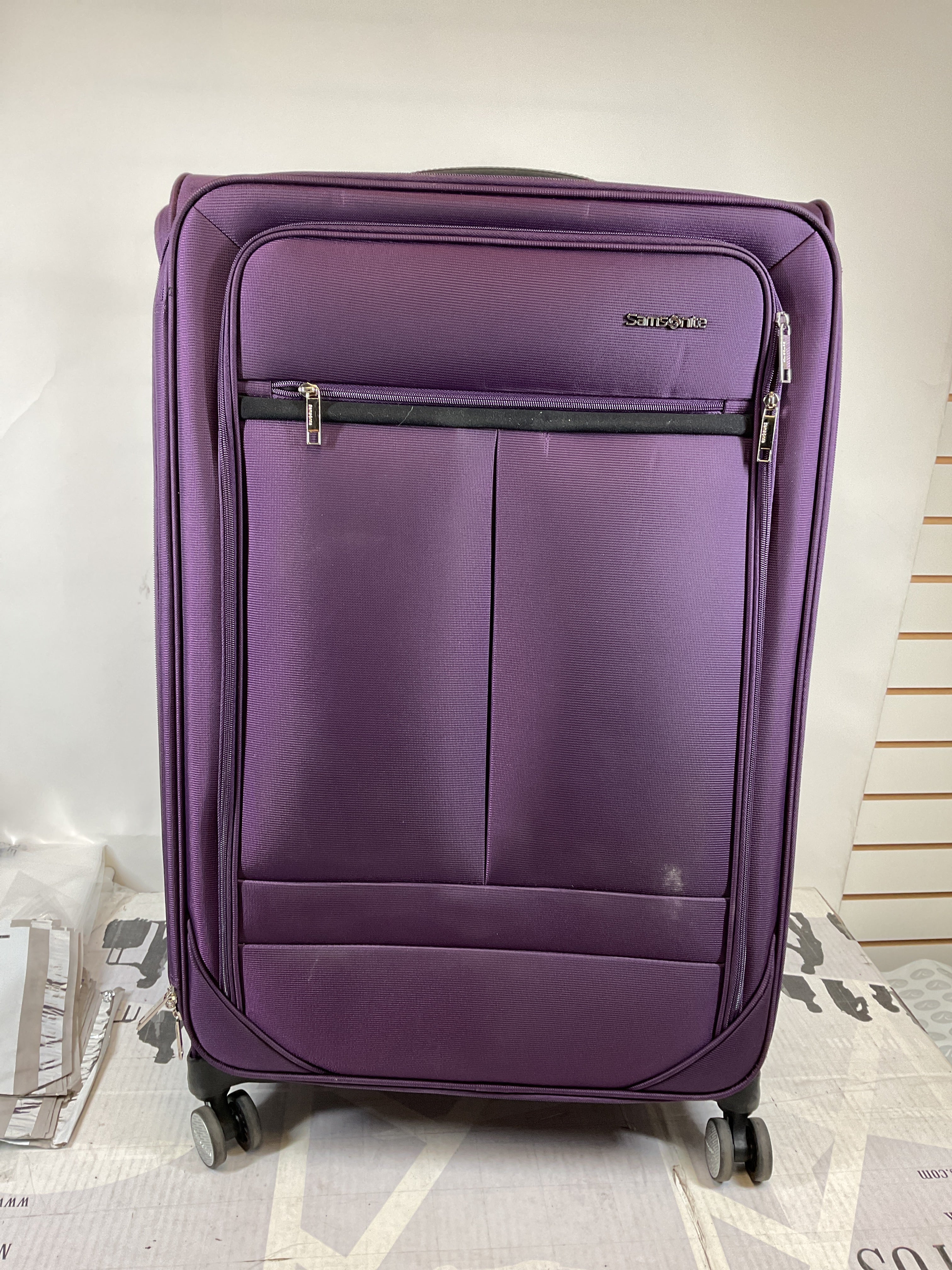 Samsonite Element Soft-Sided 29-Inch Lightweight X-Large Checked Expandable Suitcase: Durable, 360 Spinner Wheels, Adjustable Telescopic Handle, 2 Front & 1 Side Pocket ( Purple , 29-Inch Checked-X-Large ) Purple 29 Inch Checked X Large U10