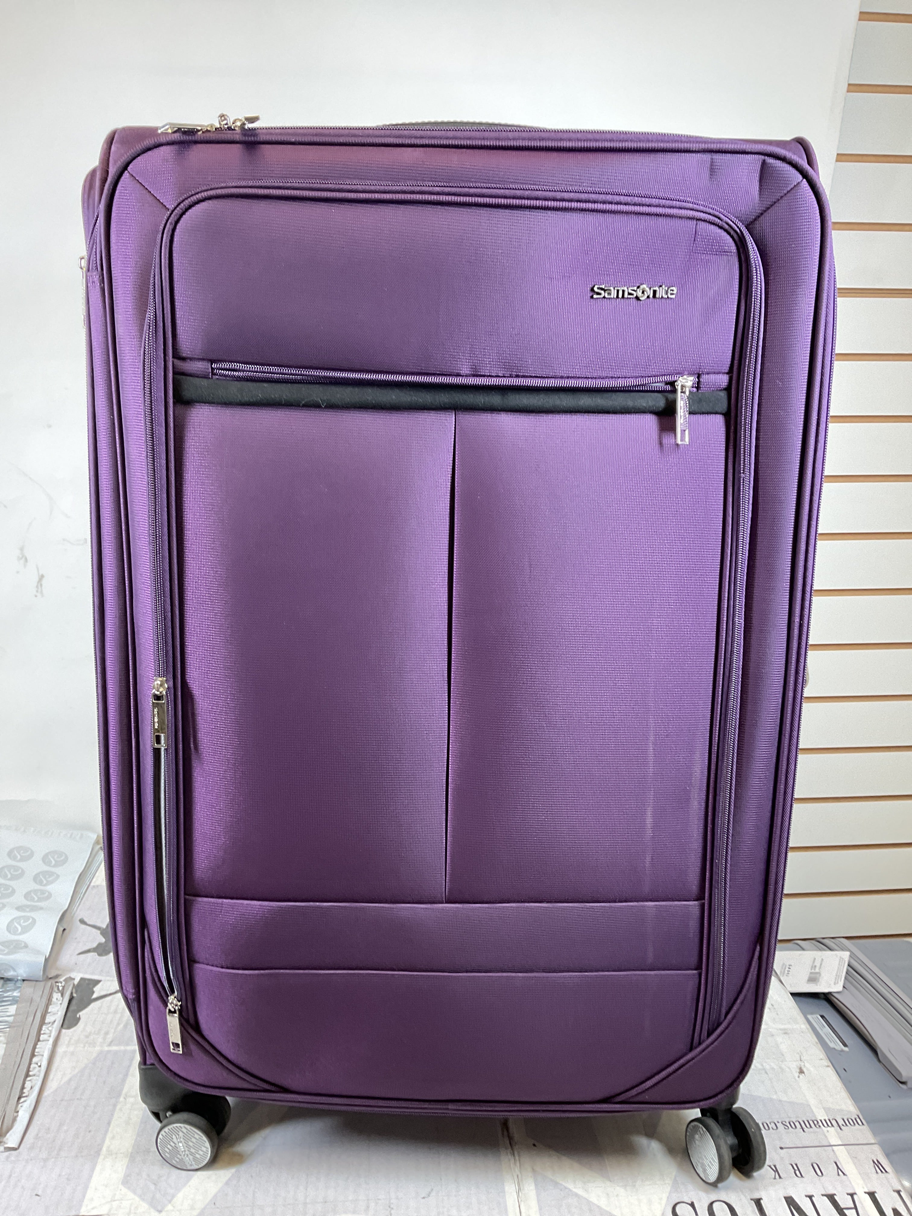 Samsonite Element Soft-Sided 29-Inch Lightweight X-Large Checked Expandable Suitcase: Durable, 360 Spinner Wheels, Adjustable Telescopic Handle, 2 Front & 1 Side Pocket ( Purple , 29-Inch Checked-X-Large ) Purple 29 Inch Checked X Large U12