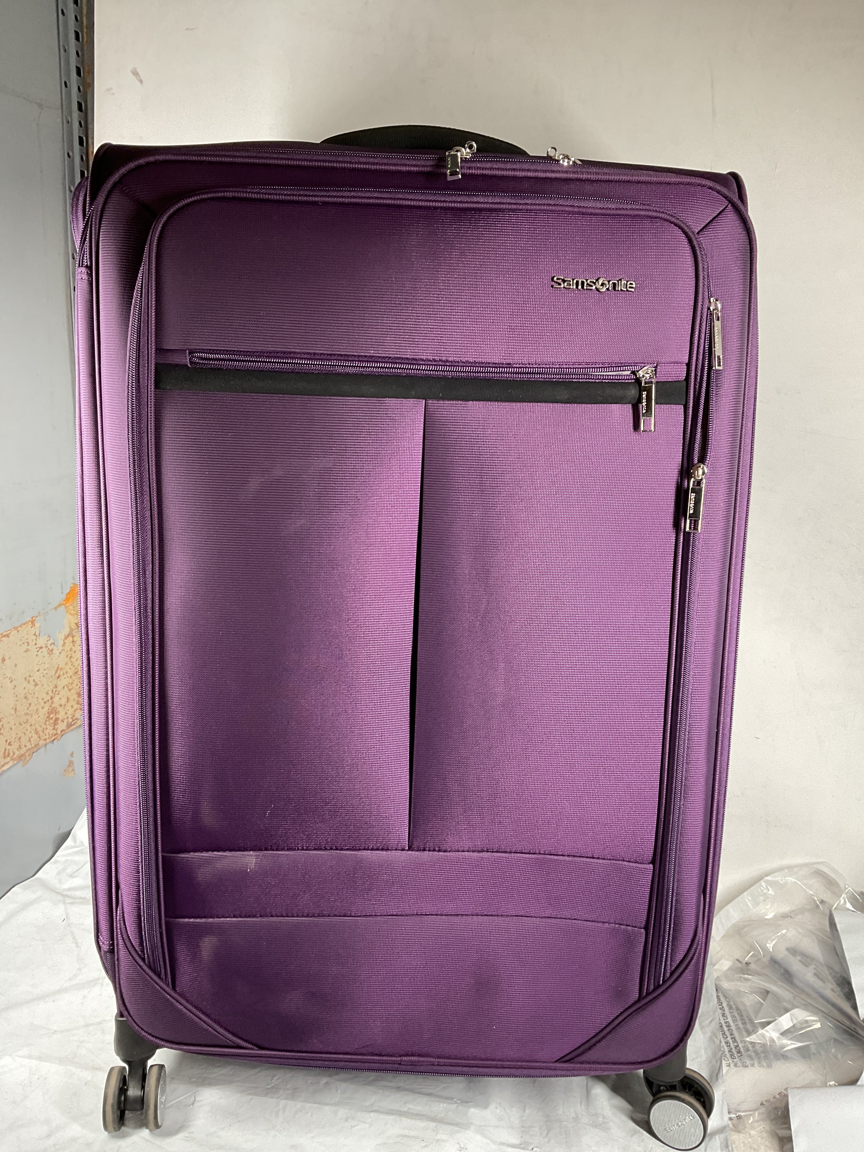 Samsonite Element Soft-Sided 29-Inch Lightweight Large Checked Expandable Suitcase: Durable, 360 Spinner Wheels, Adjustable Telescopic Handle, 2 Front & 1 Side Pocket ( Purple , 29-Inch Checked-Large ) Purple 29 Inch Checked Large U7