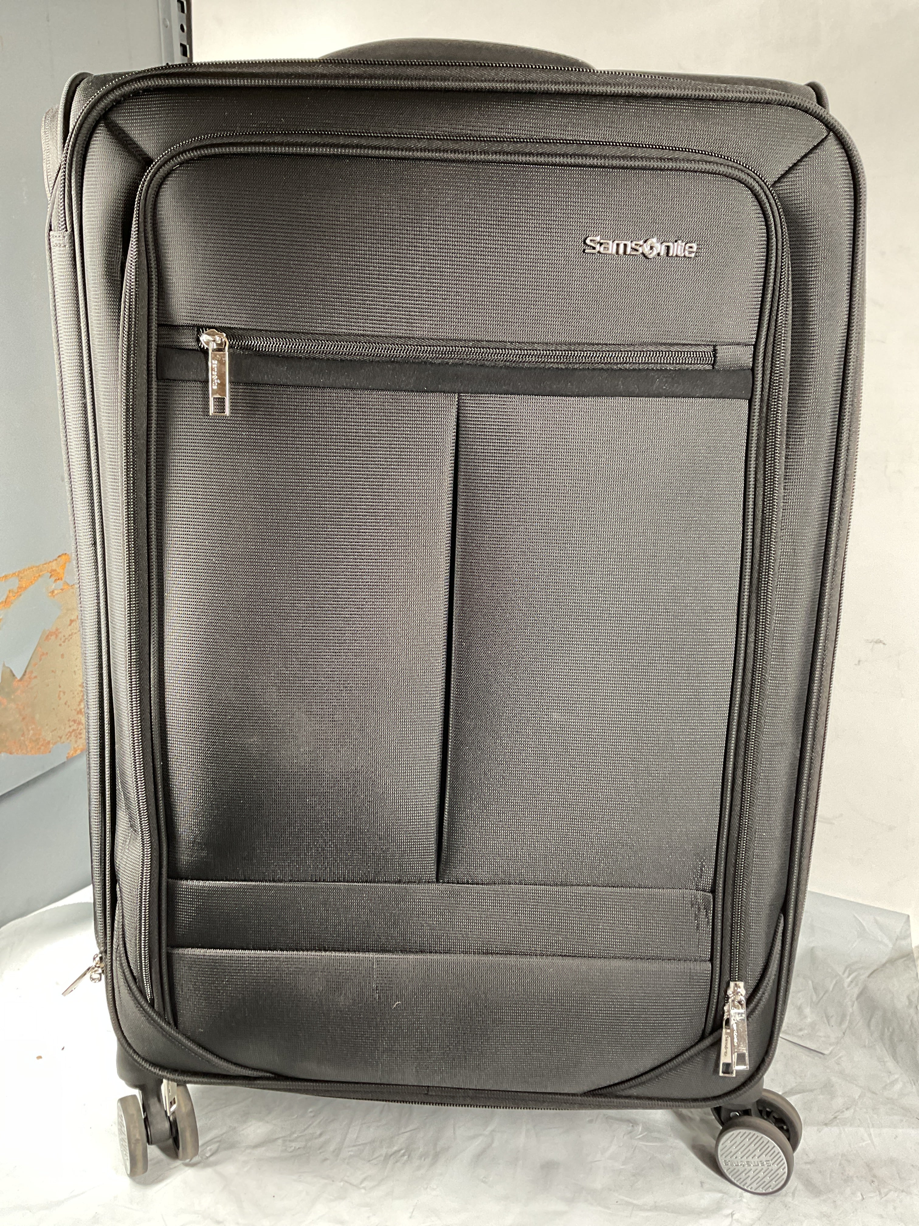 Samsonite Element Soft-Sided 25-Inch Lightweight Medium Checked Expandable Suitcase: Durable, 360 Spinner Wheels, Adjustable Telescopic Handle, 2 Front & 1 Side Pocket ( Black , 25-Inch Checked-Medium ) Black 25 Inch Checked Medium U11