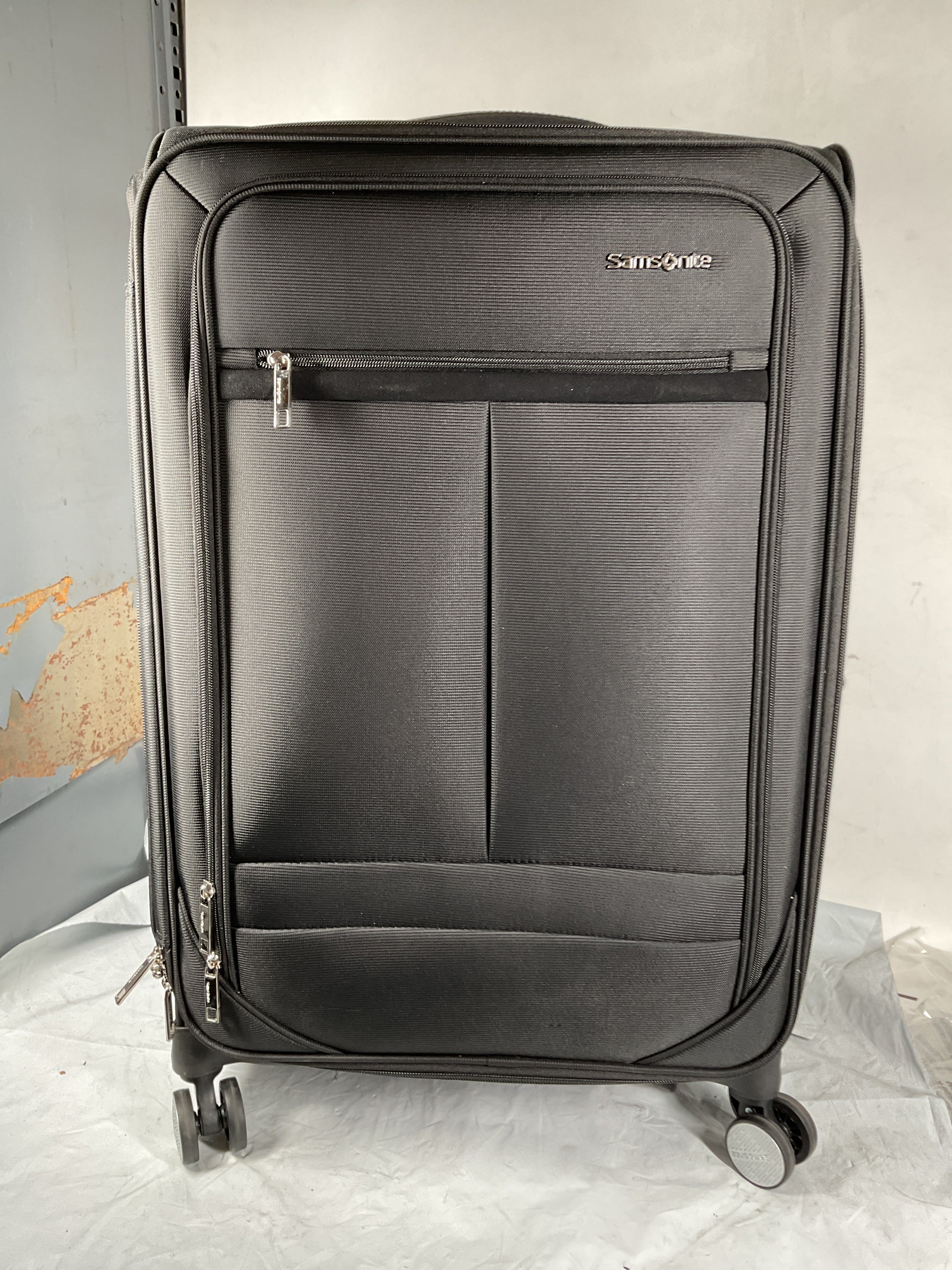 Samsonite Element Soft-Sided 25-Inch Lightweight Medium Checked Expandable Suitcase: Durable, 360 Spinner Wheels, Adjustable Telescopic Handle, 2 Front & 1 Side Pocket ( Black , 25-Inch Checked-Medium ) Black 25 Inch Checked Medium U12