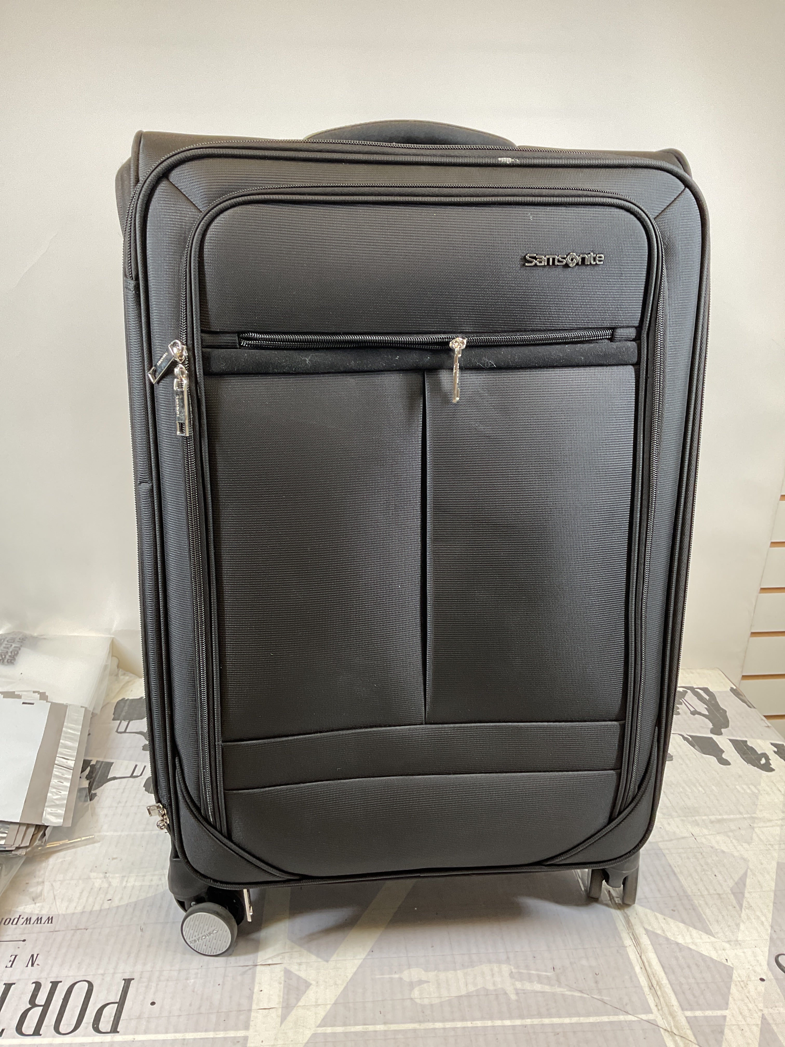 Samsonite Element Soft-Sided 25-Inch Lightweight Medium Checked Expandable Suitcase: Durable, 360 Spinner Wheels, Adjustable Telescopic Handle, 2 Front & 1 Side Pocket ( Black , 25-Inch Checked-Medium ) Black 25 Inch Checked Medium U14